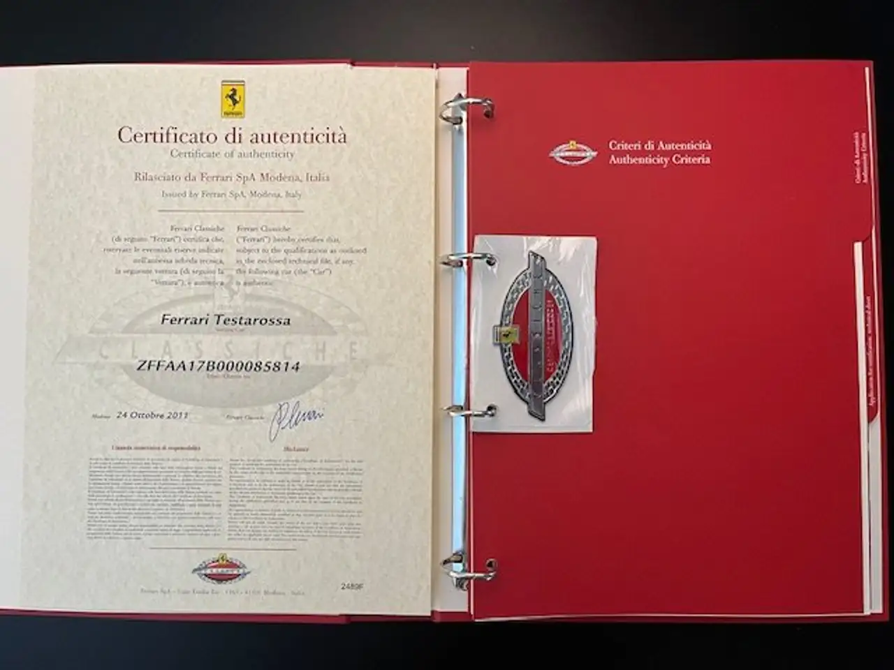 Ferrari Testarossa Classiche-certificaat, foto 10