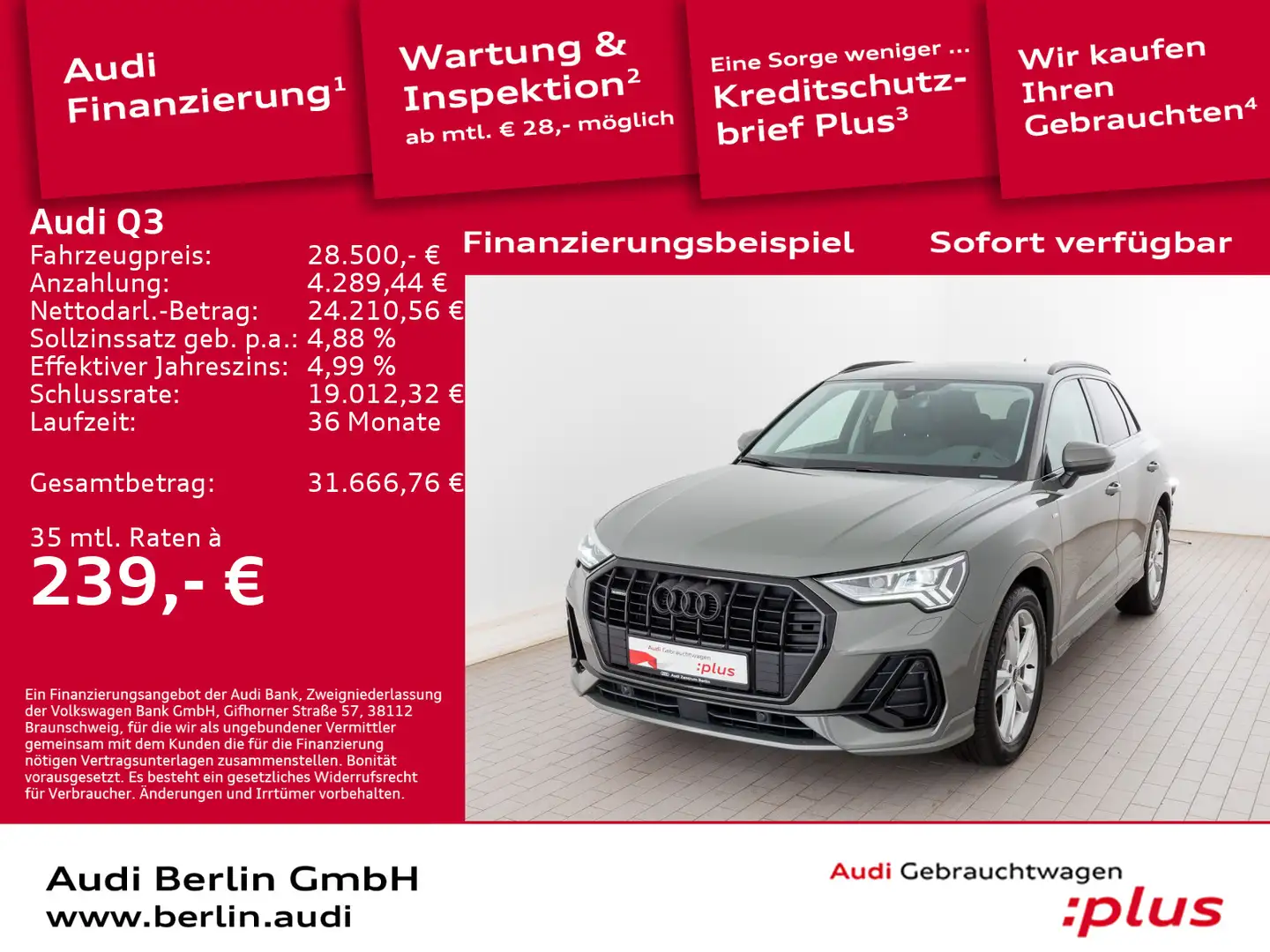 Audi Q3 S line 35 TDI qu.S tr. PDC MATRIX NAVI VIRTC Gris - 1