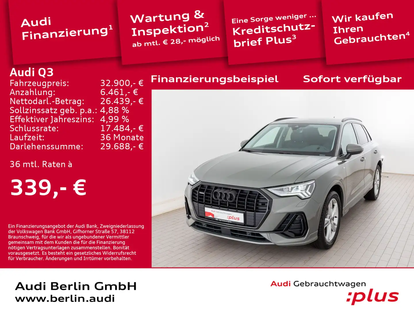 Audi Q3 S line 35 TDI qu.S tr. PDC MATRIX NAVI VIRTC Grau - 1