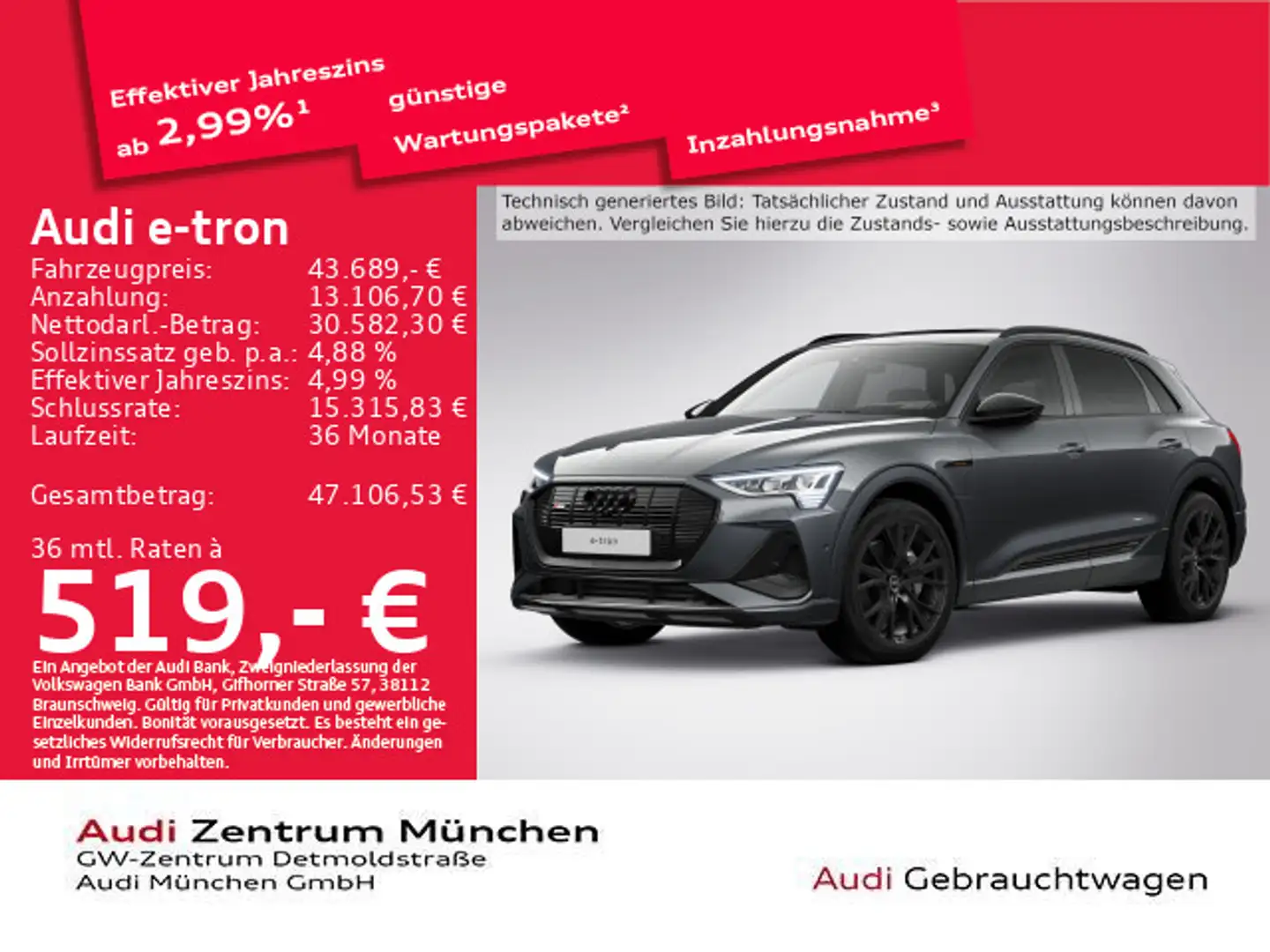 Audi e-tron 55 qu. S line UPE:113" Pano/AHK/Luftfed./ Grau - 1