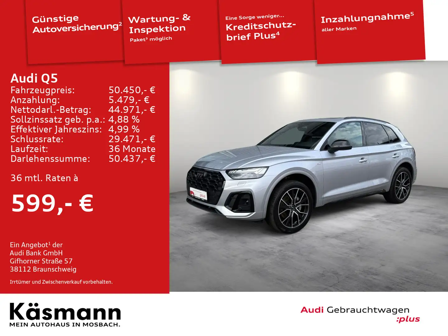 Audi Q5 S line 55TFSIe qu 2xS line MATRIX AHK PAN KAM Silber - 1