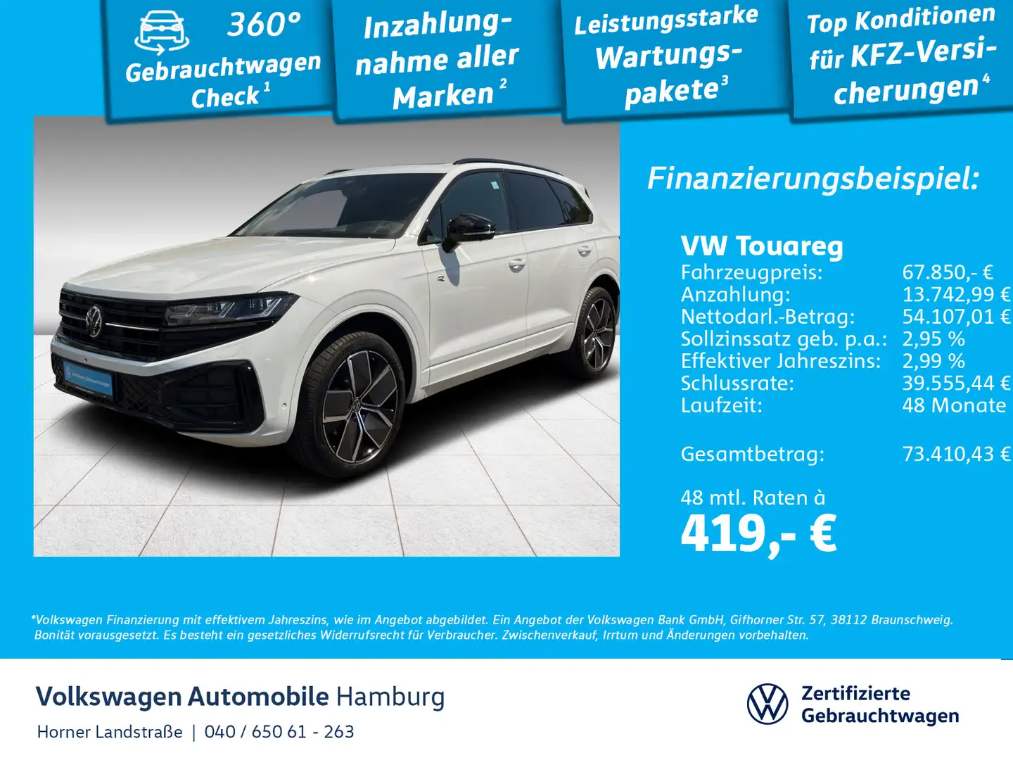 Volkswagen Touareg R-Line 3.0 V6 TDI AHK Panoramadach PDC Weiß - 1