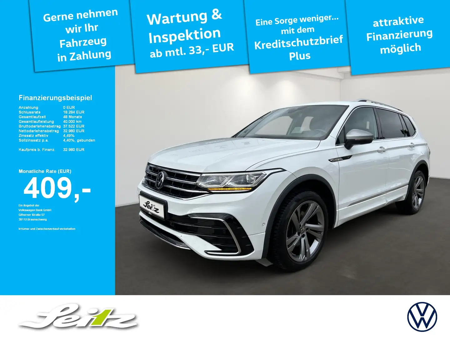 Volkswagen Tiguan Allspace 2.0 TDI 4M R-Line *AHK*HEAD-UP*MATRIX*KAMERA* Weiß - 1