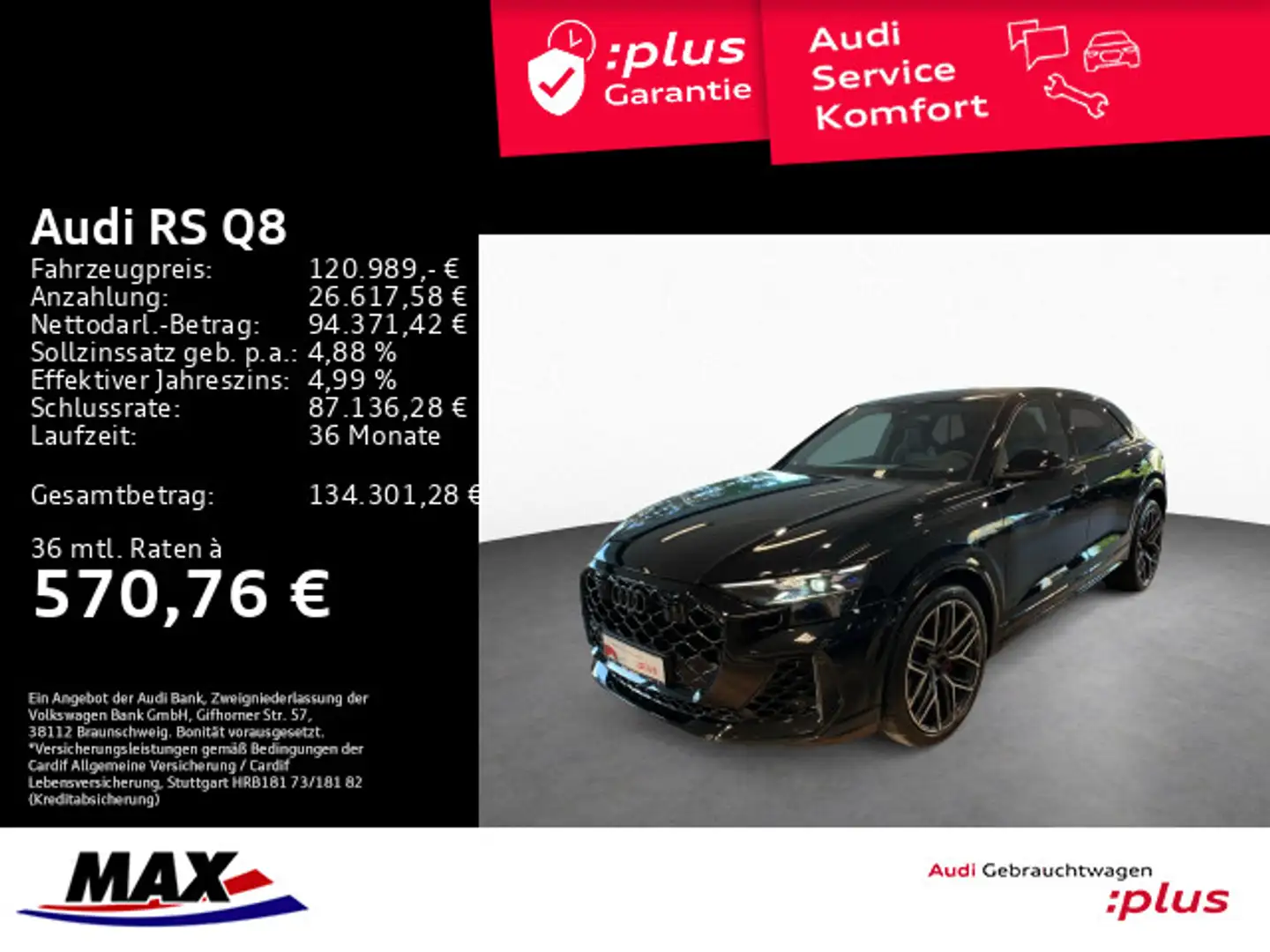 Audi RS Q8 RSQ8 HD MATRIX+LUFT+AHK+WABEN+PANO+B&O+HUD+VCP+ Schwarz - 1