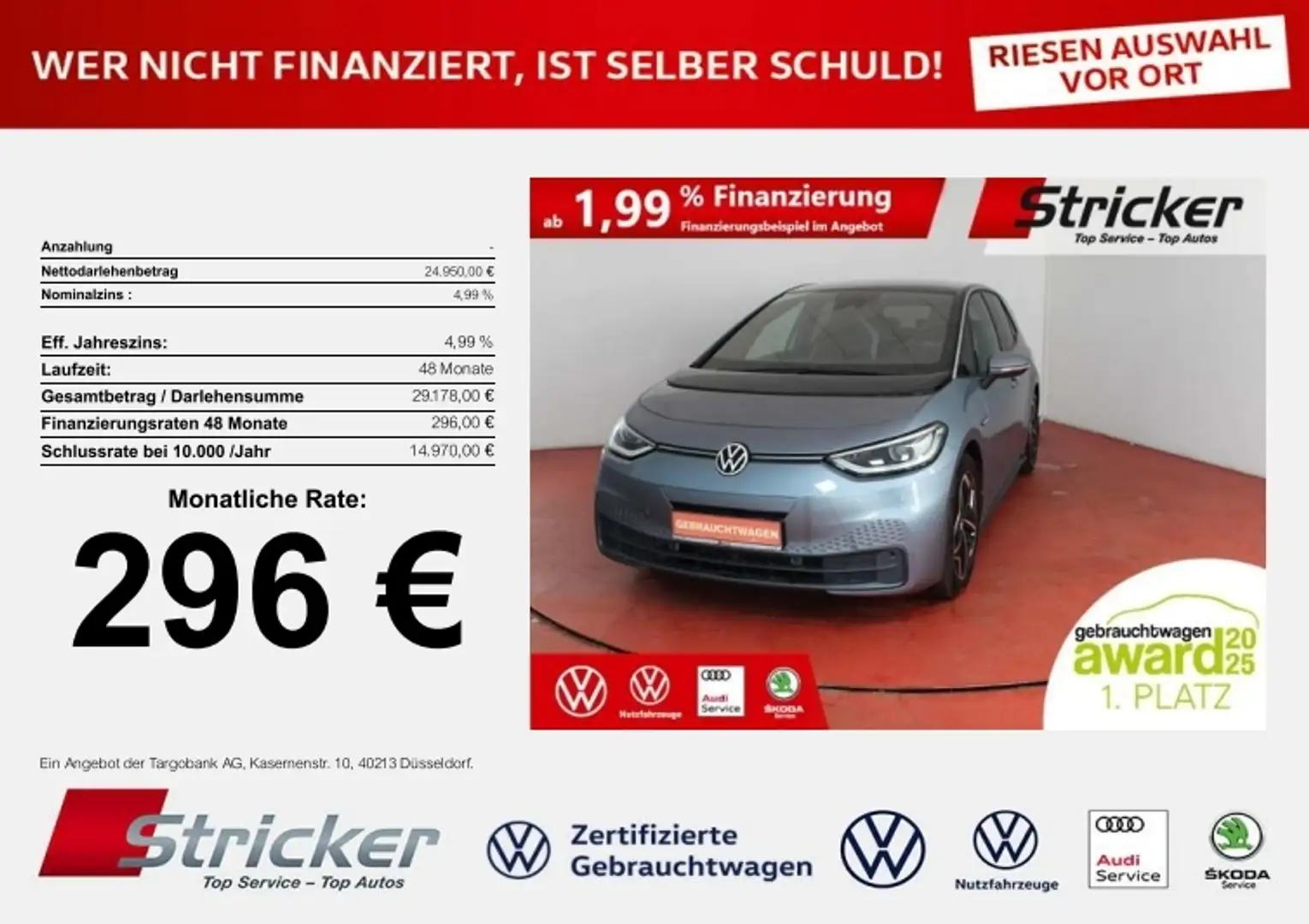 Volkswagen ID.3 Pro Performance 296,-ohne Anzahlung Top-Sport IQ. Blau - 1