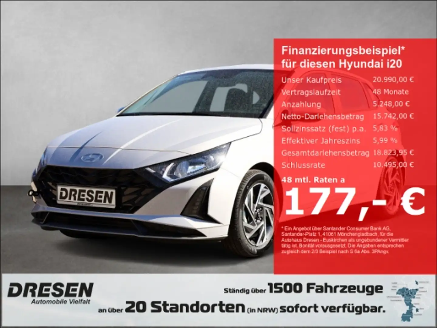 Hyundai i20 Trend 1.0/Klimaauto./Smart-Key/Navi/Sitzheizung/Rü Weiß - 1