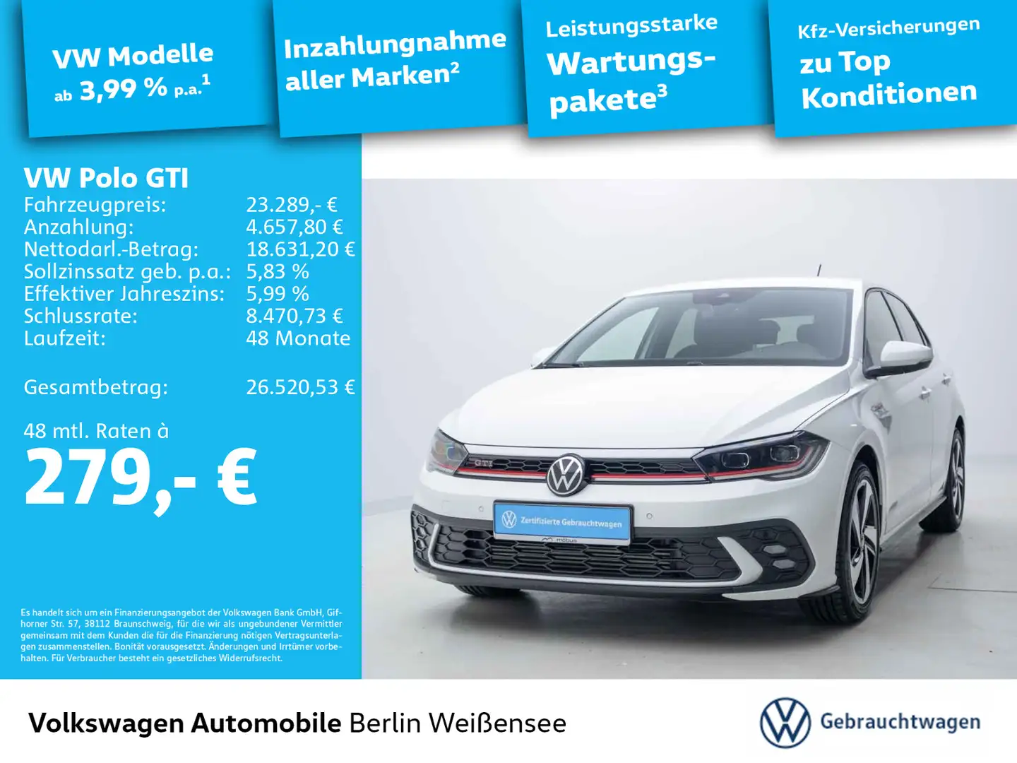 Volkswagen Polo GTI 2.0 TSI DSG*RFK*APP*KLIMA*IQ-LIGHT*PDC* Weiß - 1