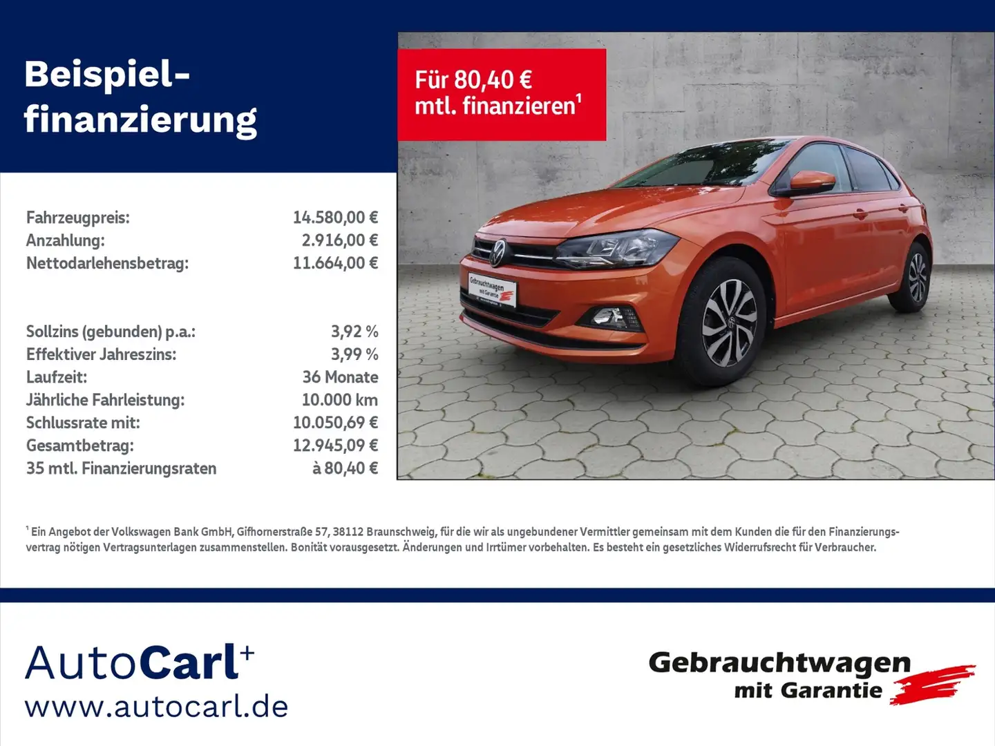 Volkswagen Polo Active 1.0 NAV/SHZ/2-Zonen KLIMA NAVI ALU Orange - 1