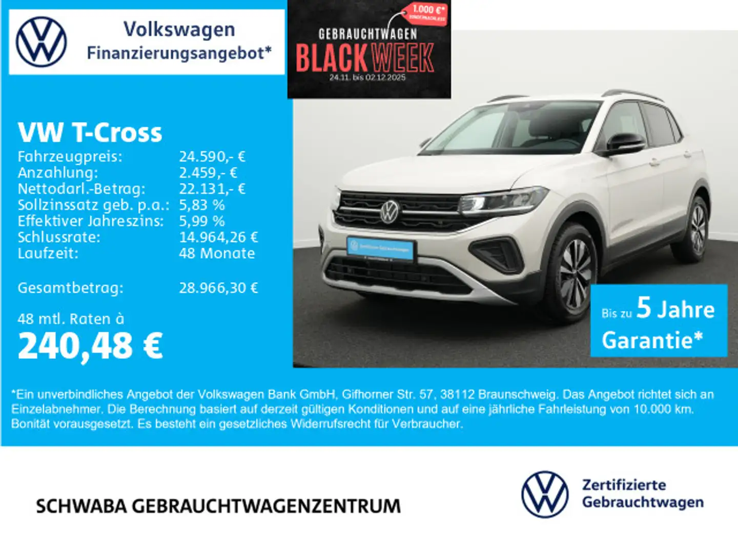 Volkswagen T-Cross Goal 1.0TSI *AHK*VIRTUAL*NAV*ACC*LED*16" Grau - 1