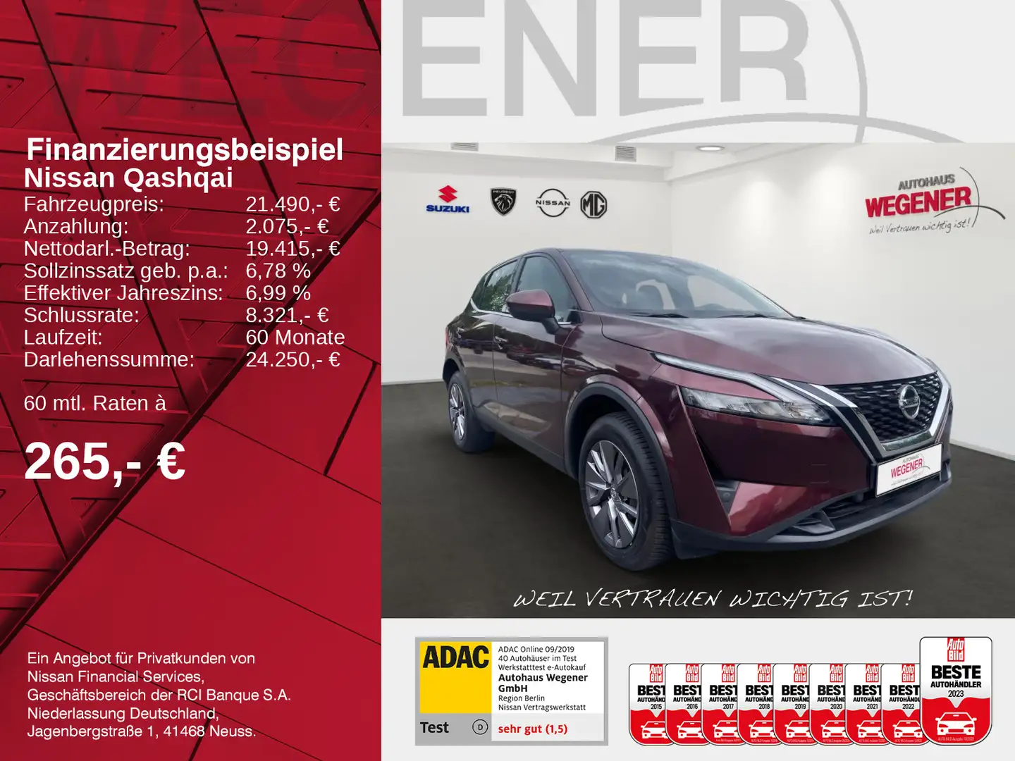 Nissan Qashqai QASHQAI 1.3 DIG-T 140 PS KLIMA 1HAND ALLWETTER Rot - 2