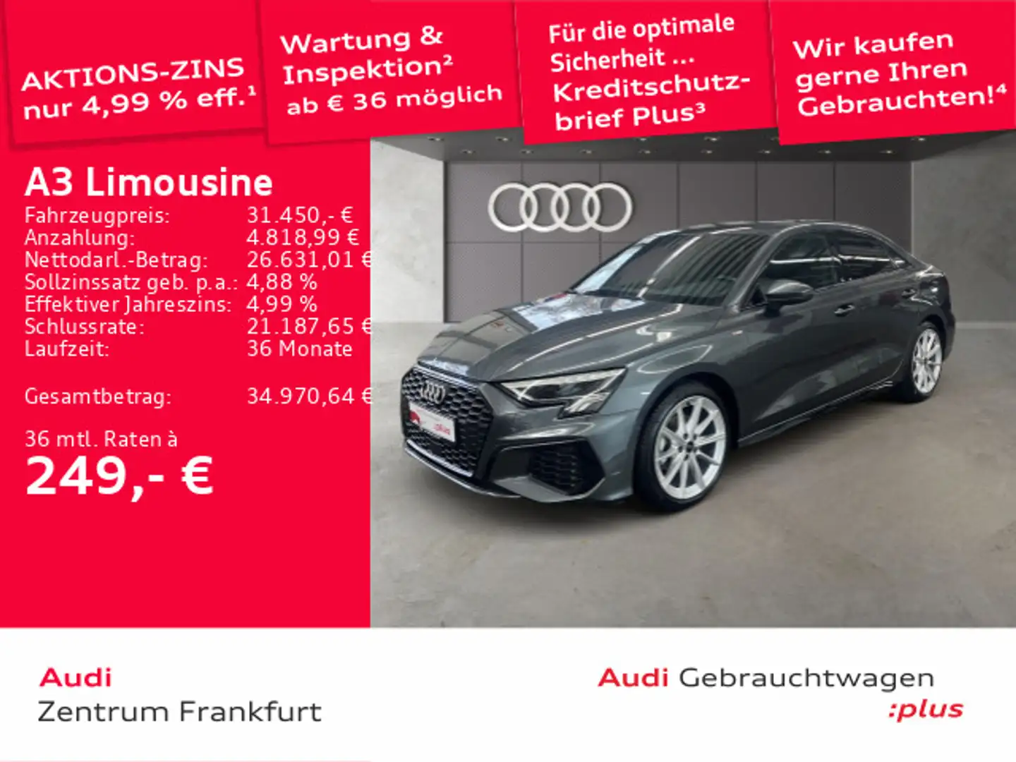 Audi A3 35 TFSI S tronic S line LED Navi DA Grau - 1