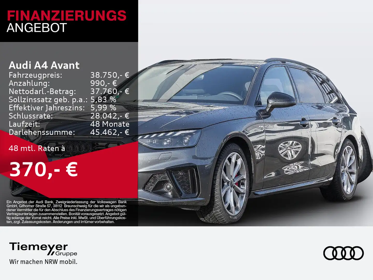 Audi A4 40 TFSI Q 2x S LINE LM19 KAMERA NAVI+ V Grau - 1