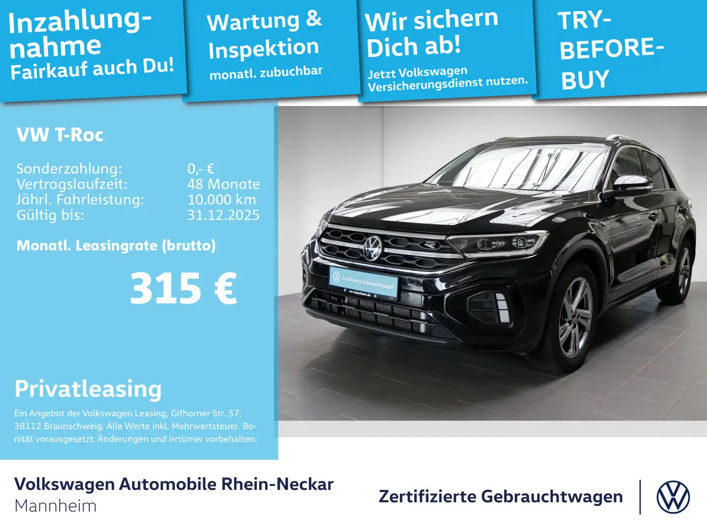 Volkswagen T-Roc 1.5 TSI R-Line DSG Navi AHK Kamera uvm Schwarz - 1