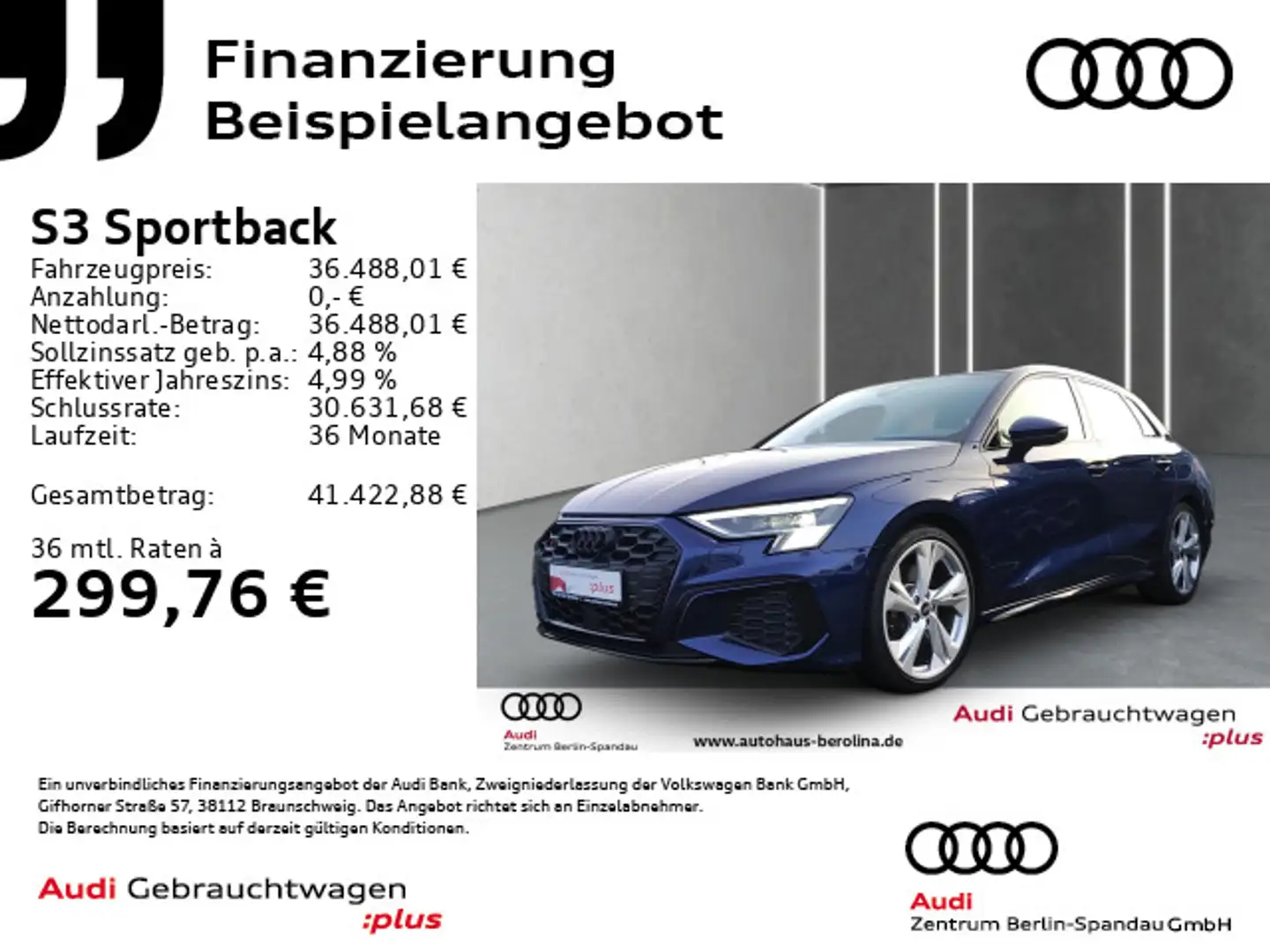 Audi S3 *MATRIX*B&O*Opt.-Schwarz+*NAV+* Blau - 1