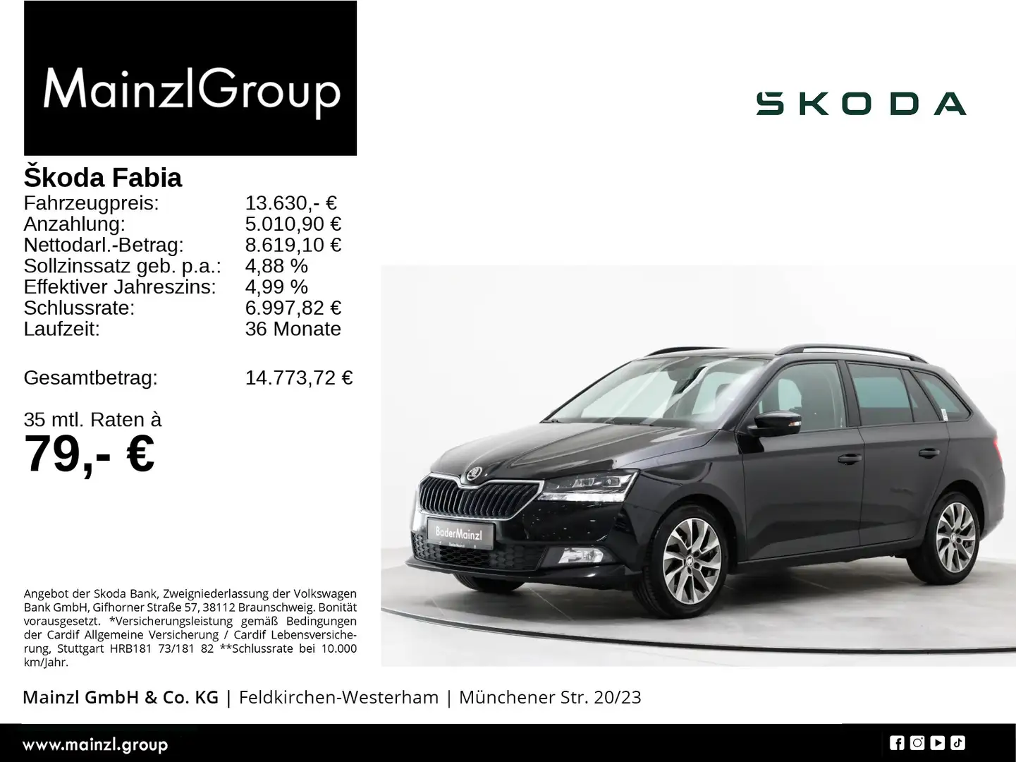 Skoda Fabia Combi 1.0 TSI Clever PDC CarPlay Alu SHZ Schwarz - 1