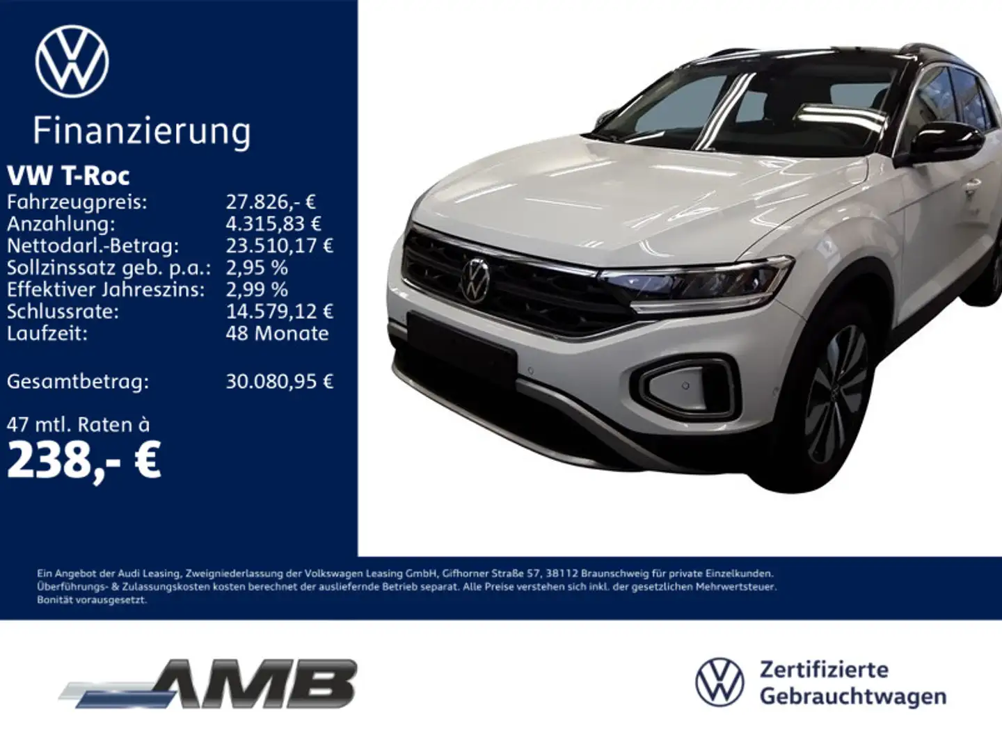 Volkswagen T-Roc Goal 2.0 TDI AHK/LED/Travel/Navi/04.30Gara Weiß - 1