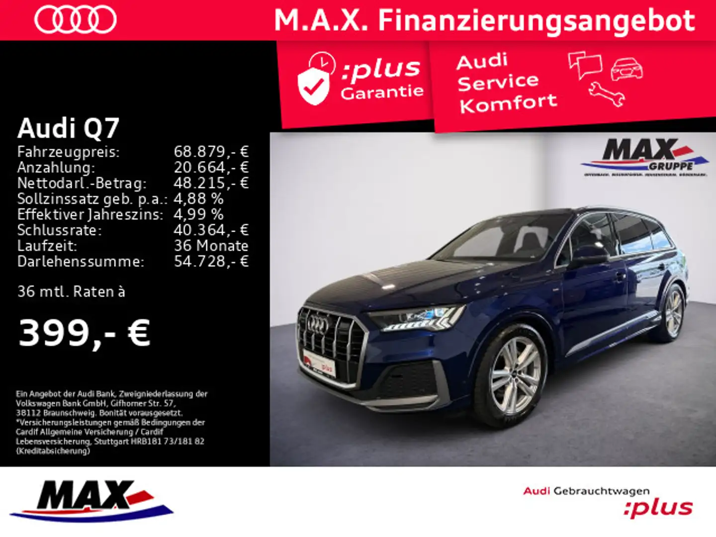 Audi Q7 50 TDI QUA S LINE 7-SITZER HD-MATRIX+AHK+PANO Blau - 1