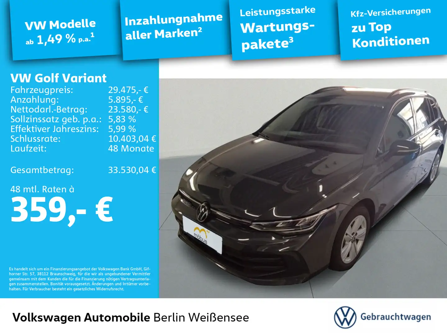 Volkswagen Golf Variant Golf VIII Variant 1.5 eTSI DSG*ASG* LIFE*APP*LED Grau - 1