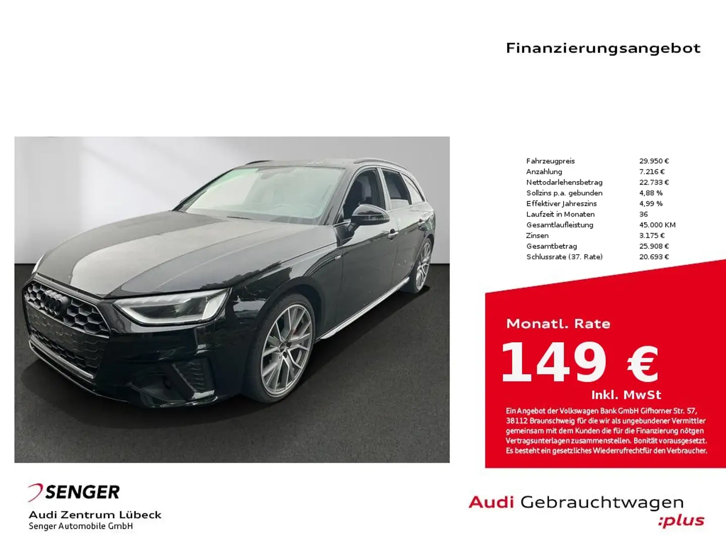 Audi A4 Avant 40 TDI S line Comp.+ S tronic Navi LED Schwarz - 1