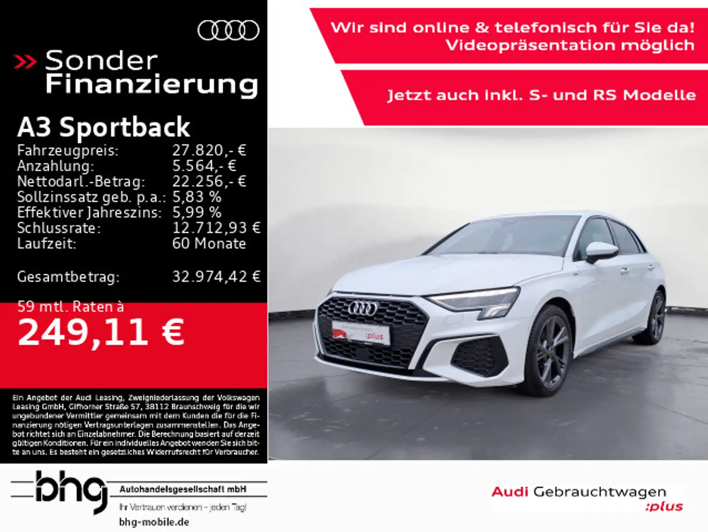 Audi A3 35 TFSI S-tronic S-Line ACC Navi Bianco - 1