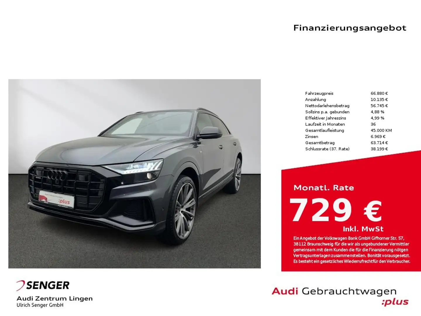Audi Q8 50 TDI quattro Matrix Pano B&O AHK 360° Kam. Grau - 1