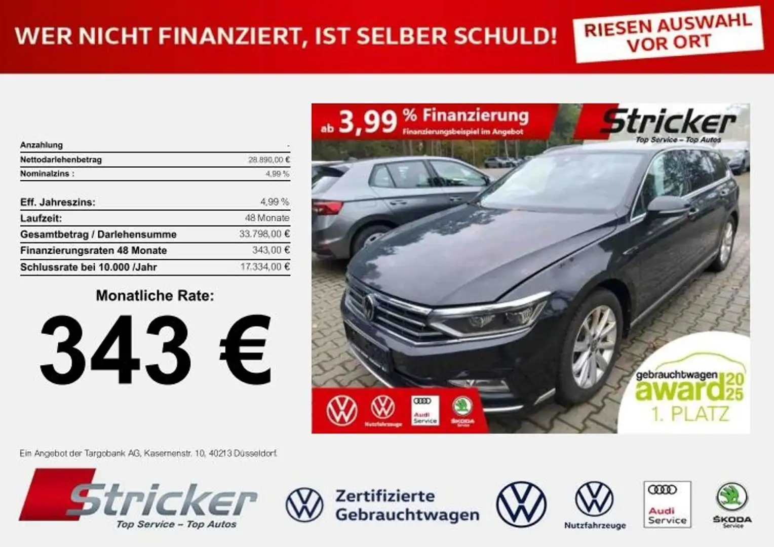 Volkswagen Passat Variant R-Line 2.0TDI DSG 343,-ohne Anzahlung Leder Head- Schwarz - 2