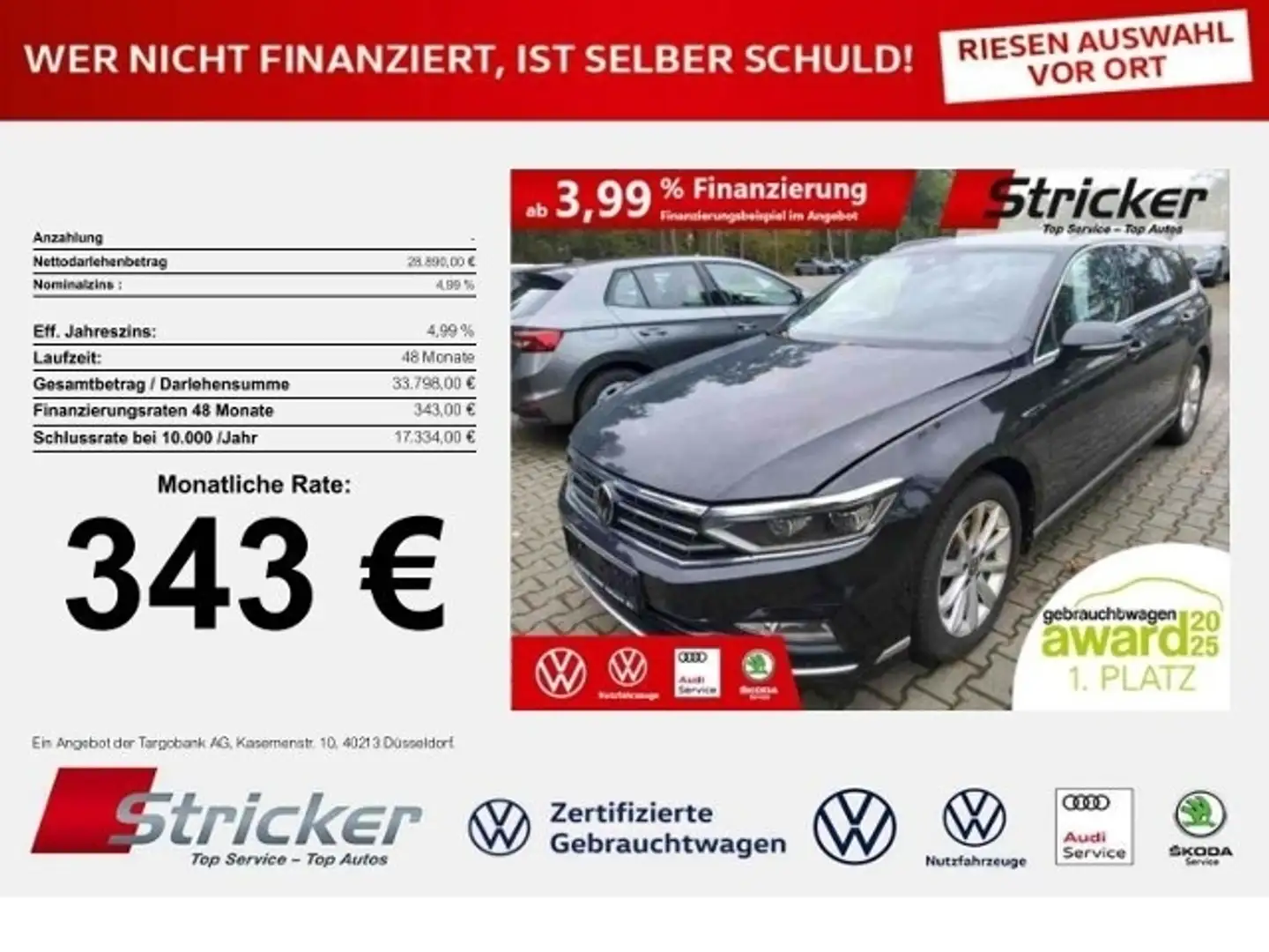 Volkswagen Passat Variant R-Line 2.0TDI DSG 343,-ohne Anzahlung Leder Head- Schwarz - 1