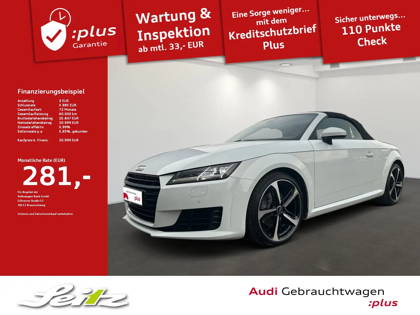 Audi TT Roadster 2.0 TFSI quattro *LED*NAVI*PDC* Wit - 1