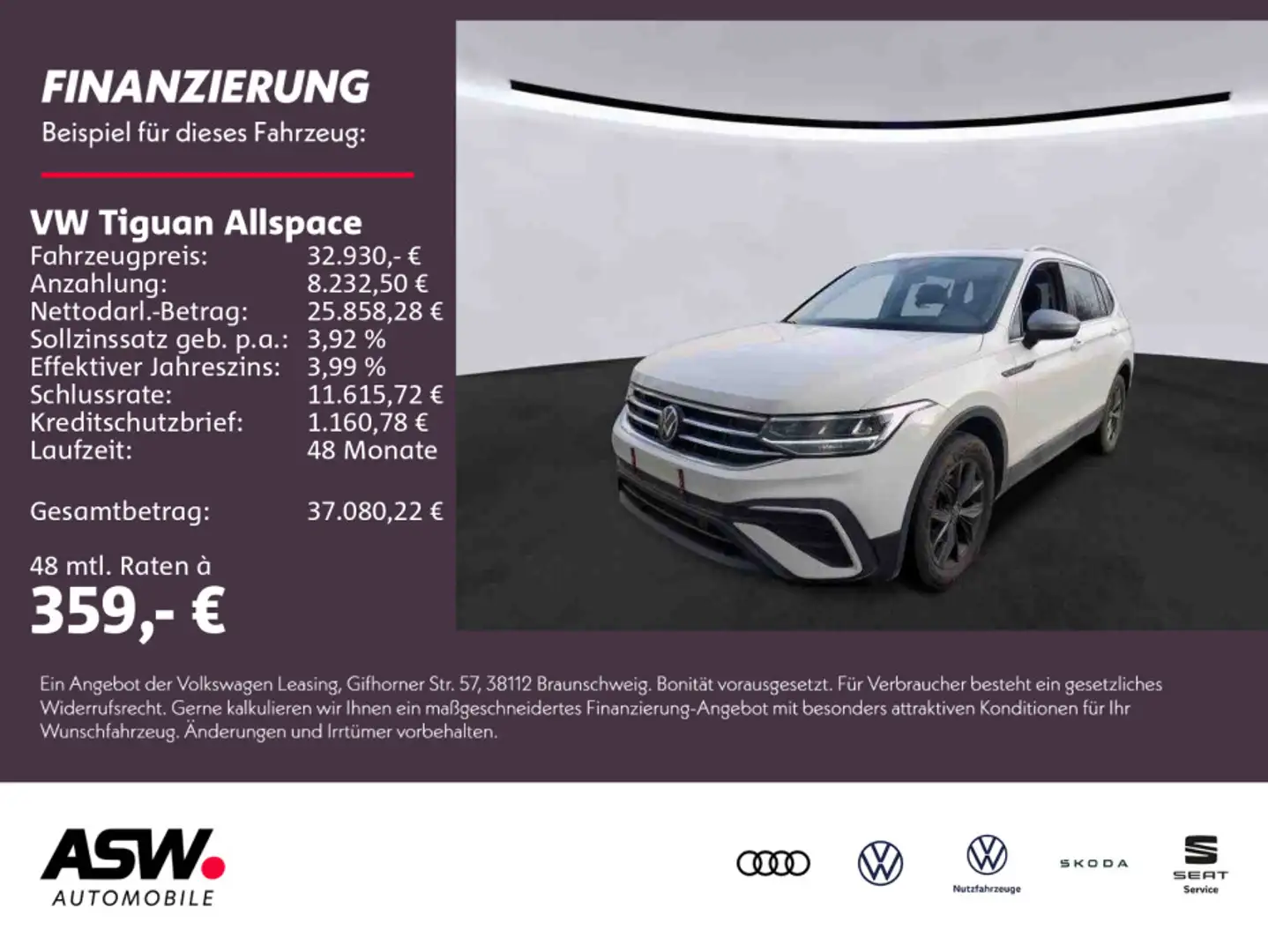 Volkswagen Tiguan Allspace Life 1.5 TSI DSG AHK Navi Pano Weiß - 1