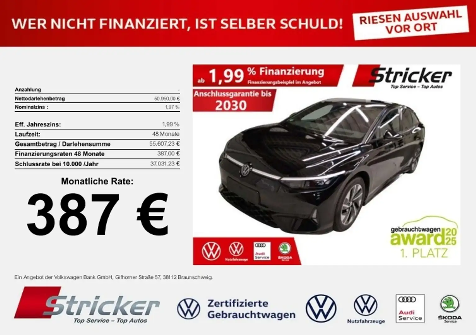 Volkswagen ID.7 GTX 250/86 387,-ohne Anzahlung Pano AHK H&K Schwarz - 1