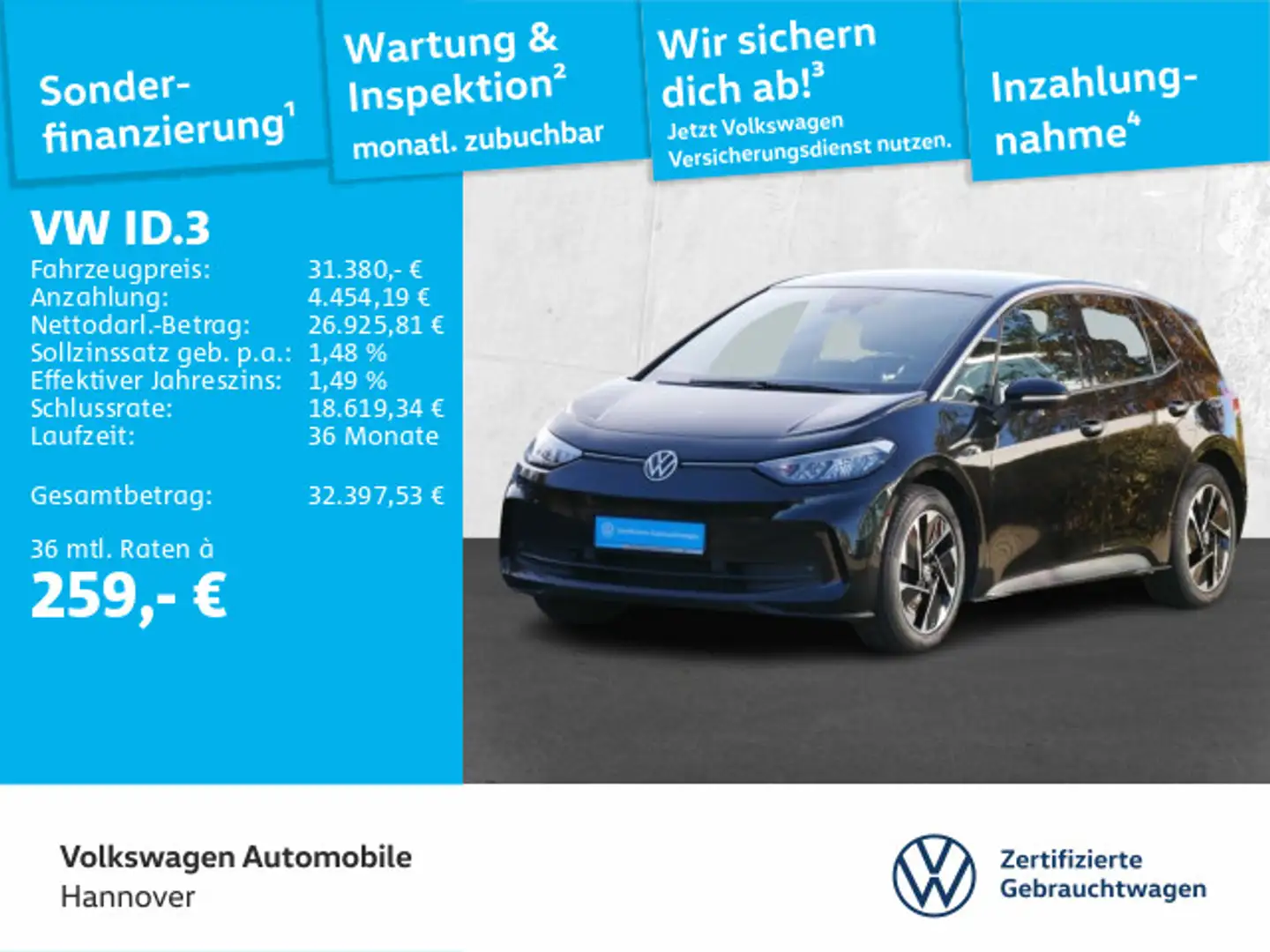Volkswagen ID.3 Pro Navi LED ACC PDC SHZ Noir - 1