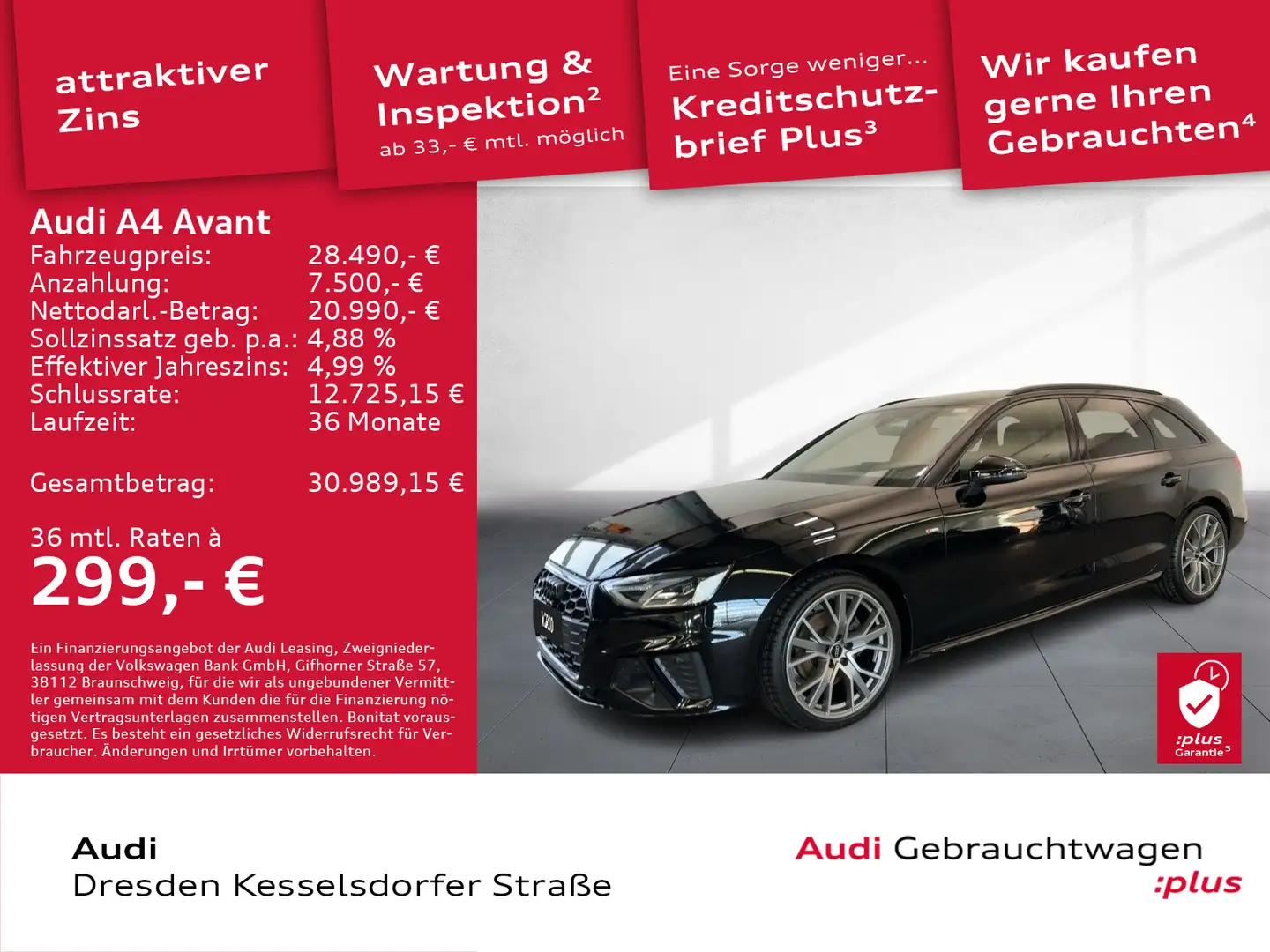 Audi A4 35 TDI S-line PDC LED Navi GRA Schwarz - 1