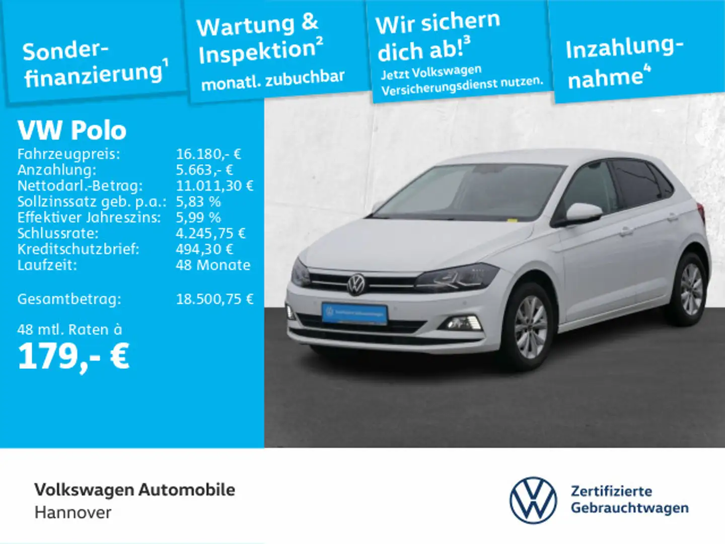 Volkswagen Polo 1.0 TSI Highline Navi DigCockpit PDC SHZ Weiß - 1