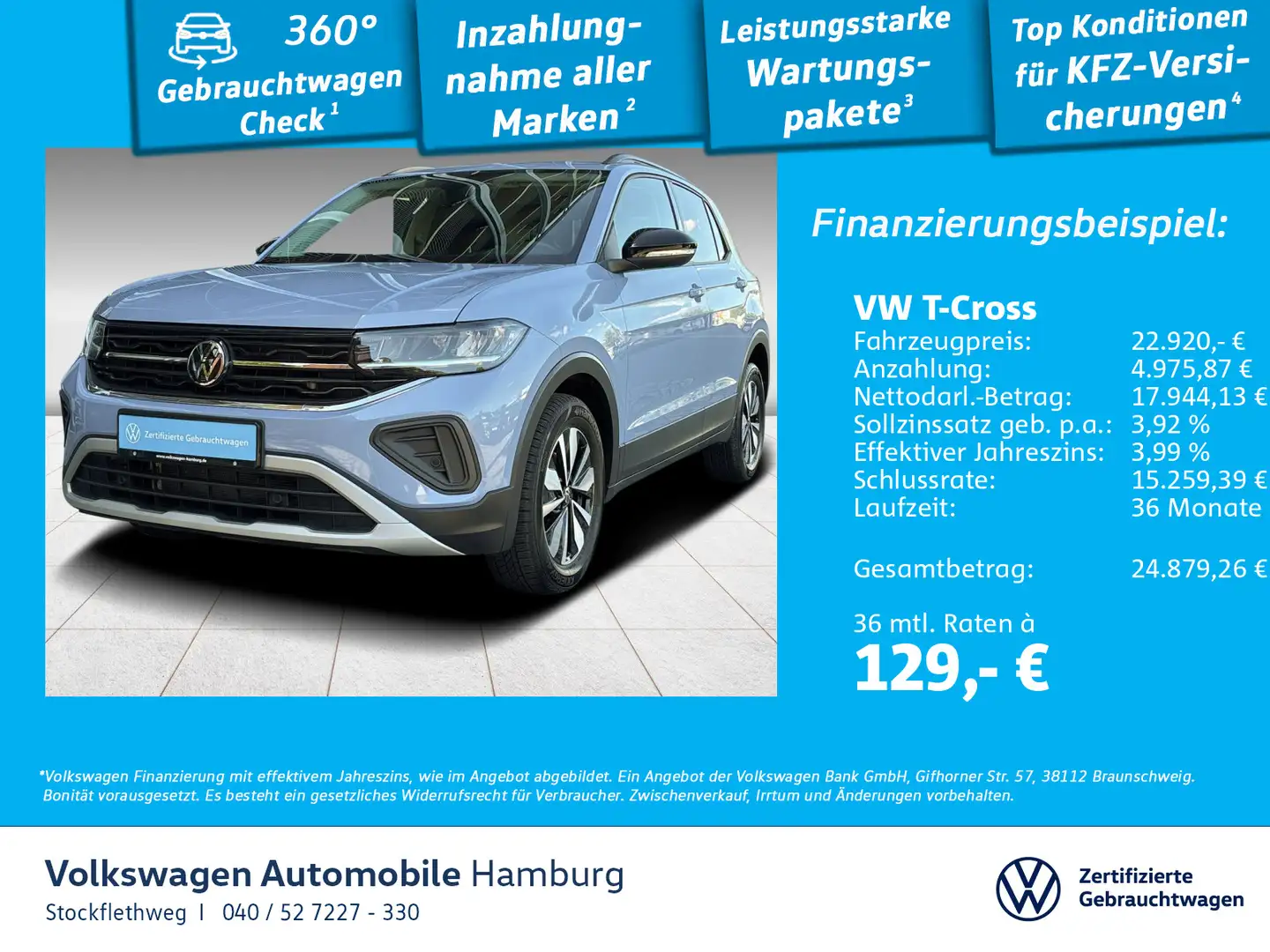 Volkswagen T-Cross 1.0 TSI Goal Navi ACC CarPlay Sitzhzg Blau - 1
