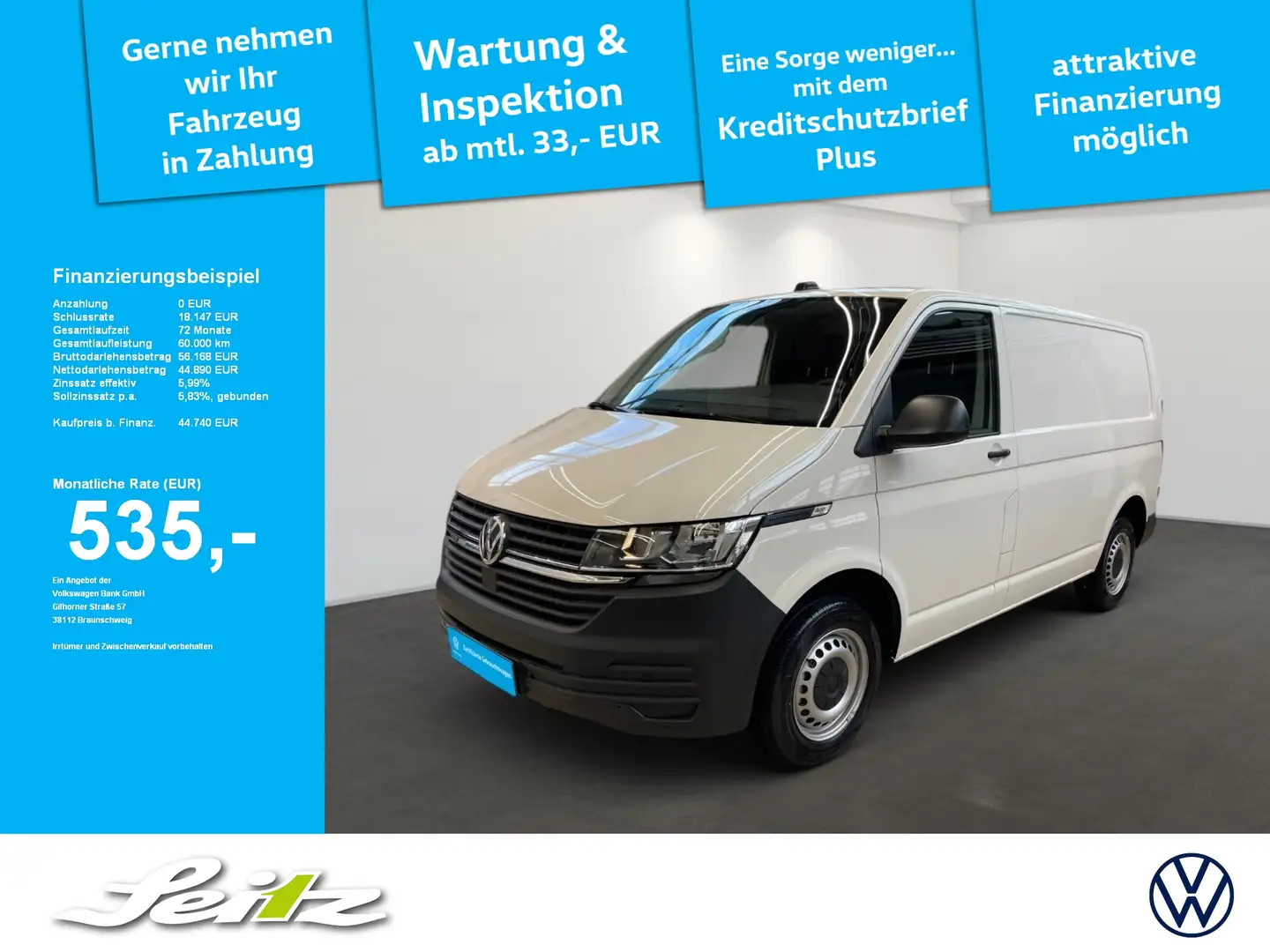 Volkswagen T6 Transporter Kasten 2.0 TDI KR *TEMPOMAT*KAMERA* Bianco - 1