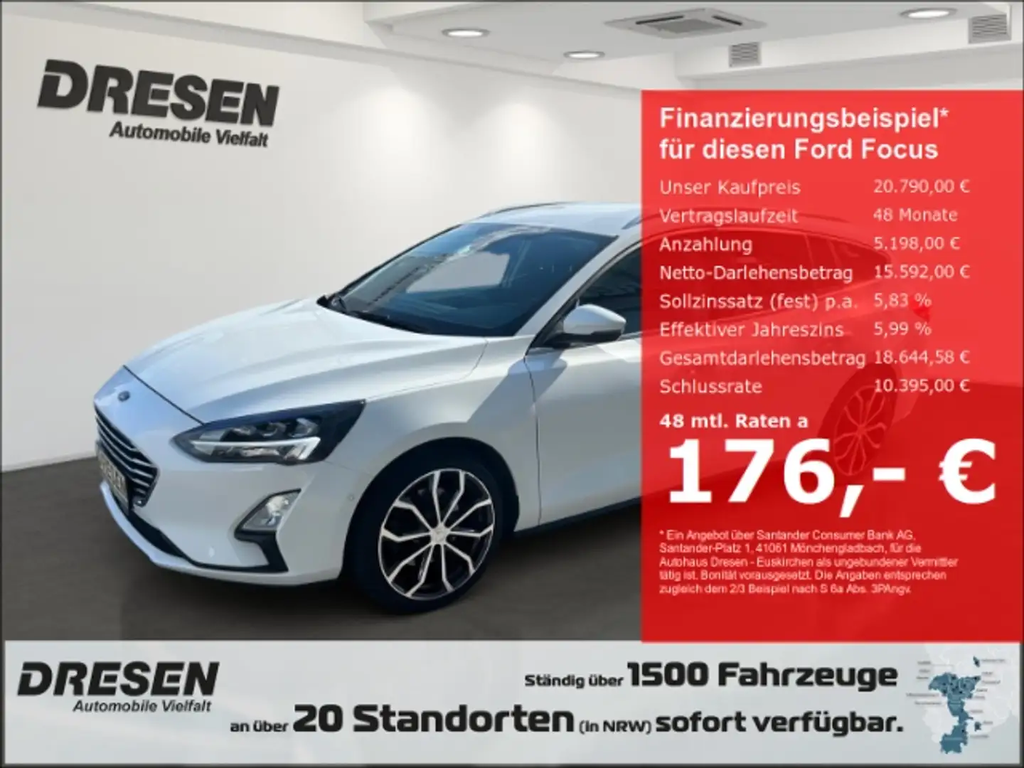 Ford Focus Titanium Turnier 1,0 EcoBoost 125PS/Automatik/Navi Wit - 1