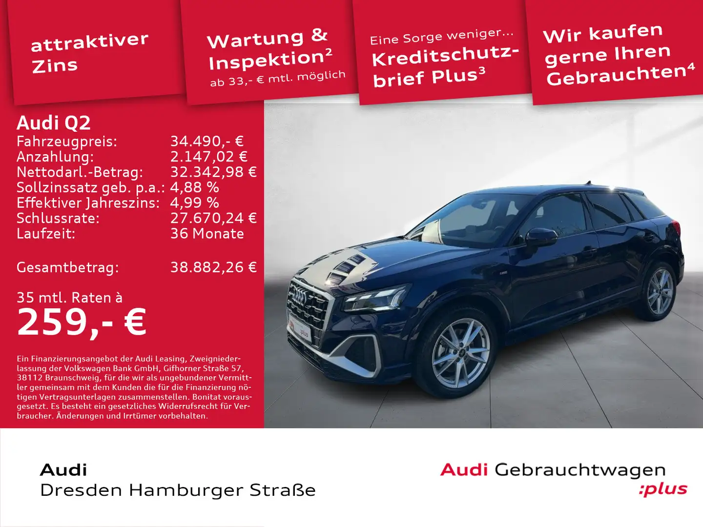Audi Q2 40 TFSI quattro S line Matrix Navi S tronic Blau - 1