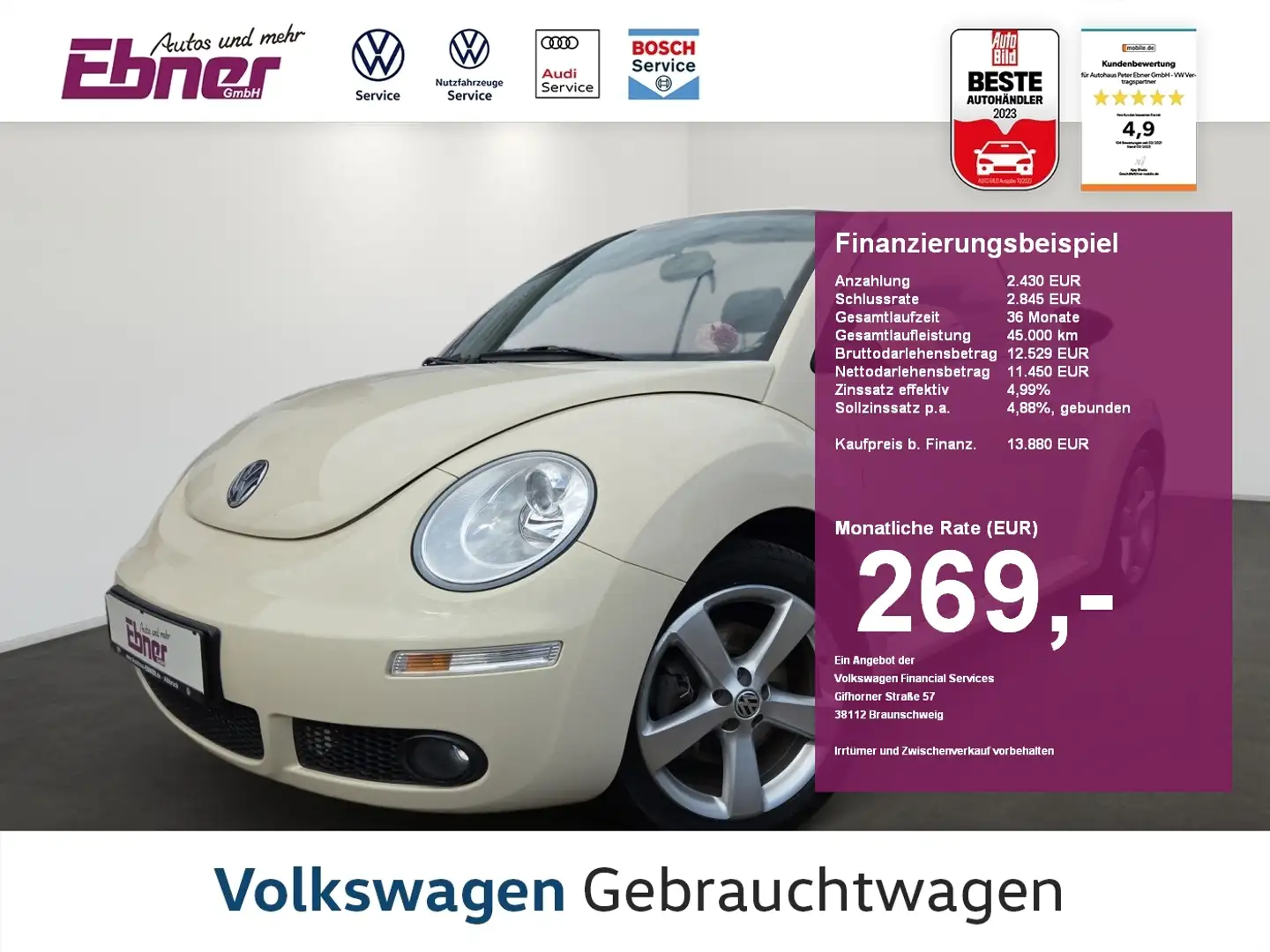 Volkswagen Beetle Cabriolet PREMIUM 1.8TURBO ERST 38tKM!!! LEDER+SIT Beige - 1