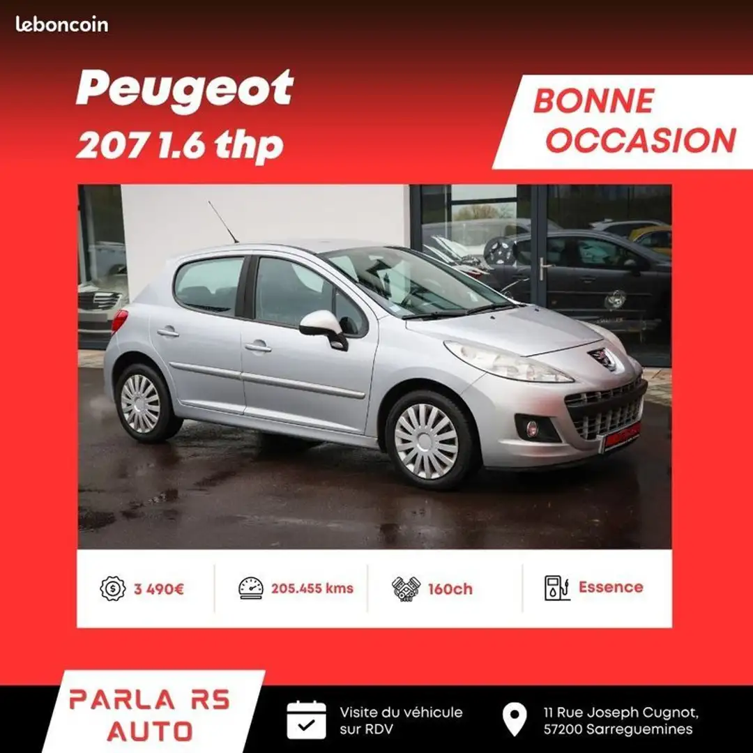 Peugeot 207 1.6 thp 160ch Boîte manuelle 6 vitesses Gris - 1