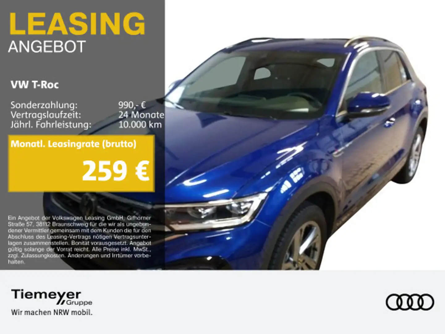 Volkswagen T-Roc 2.0 TDI DSG R-LINE NAVI KAMERA ACC SITZHZG Blau - 1