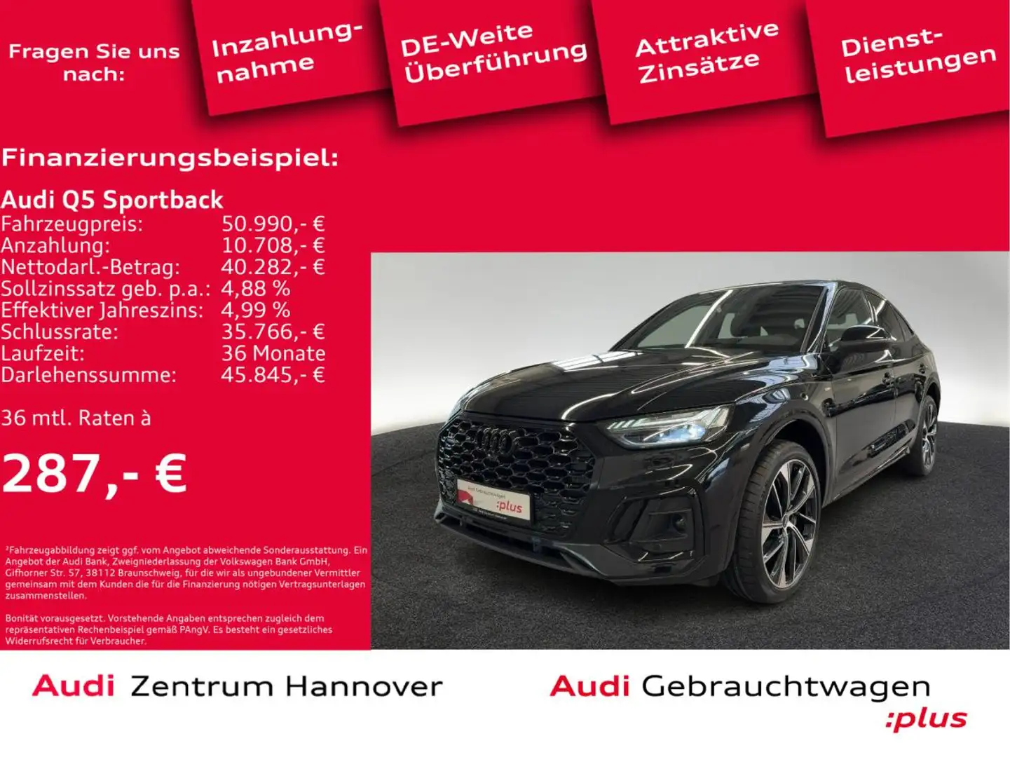 Audi Q5 Sportback 50 TDI qu. S line edition Matrix AHK B&O Schwarz - 2