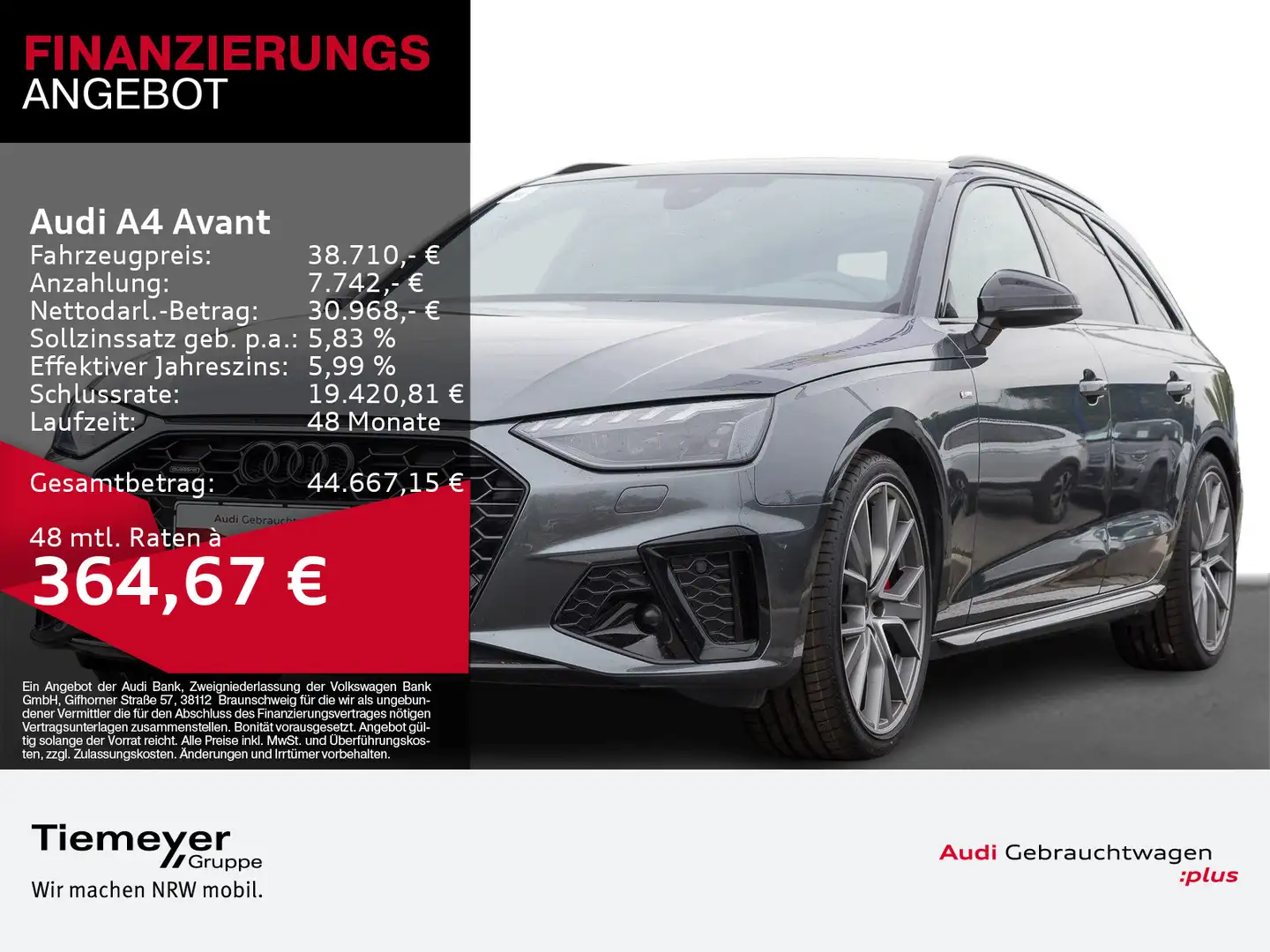 Audi A4 40 TFSI Q 2x S LINE LM19 KAMERA NAVI+ V Grau - 1
