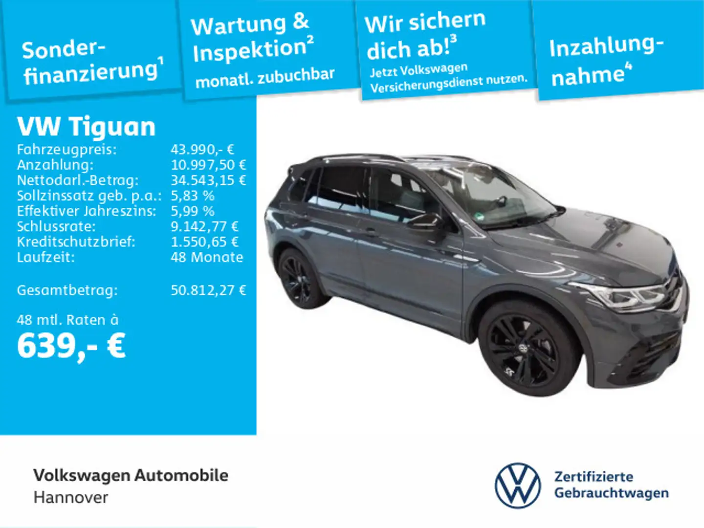 Volkswagen Tiguan 2.0 TSI DSG 4-Motion R-Line Navi AHK LED Grau - 1