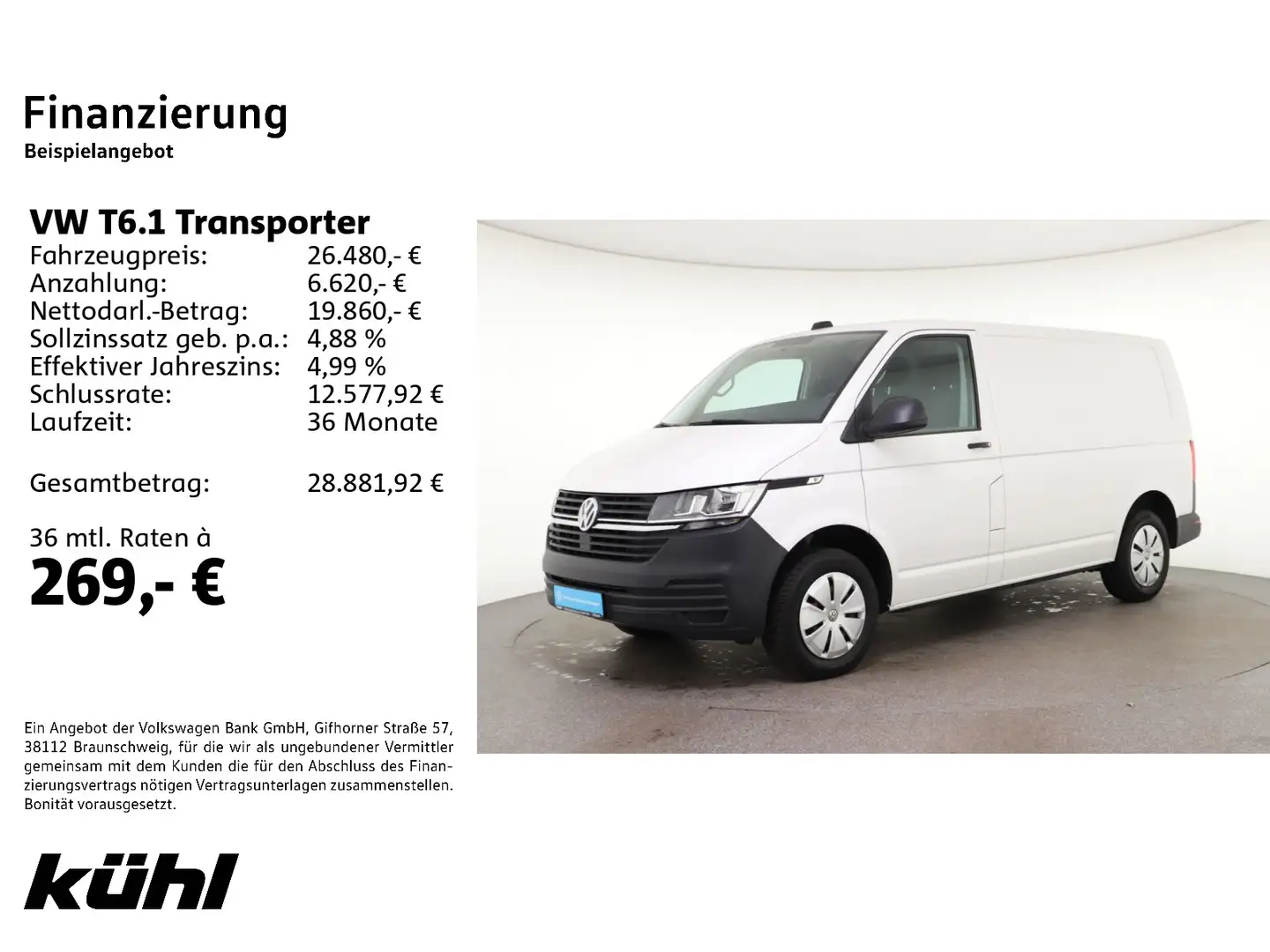 Volkswagen T6.1 Transporter Kasten 2.0 TDI EcoProfi App Weiß - 2
