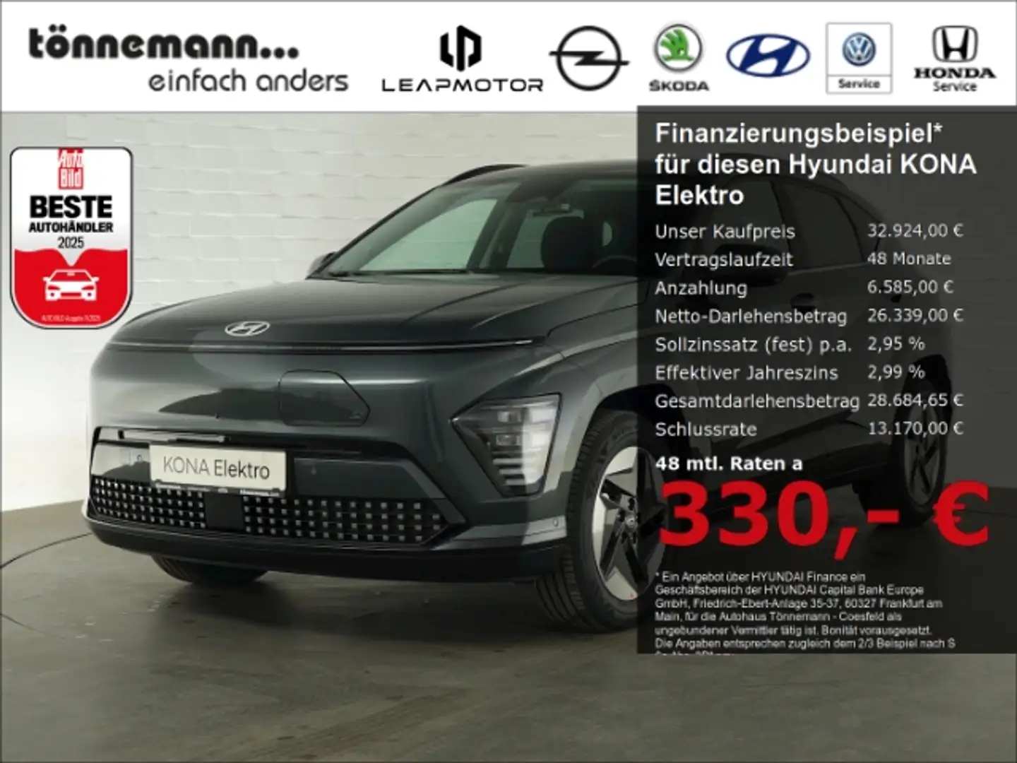 Hyundai KONA TREND 48,4 kWh+VOLL LED+NAVI+360 GRAD KAMERA+SITZ- Grün - 1