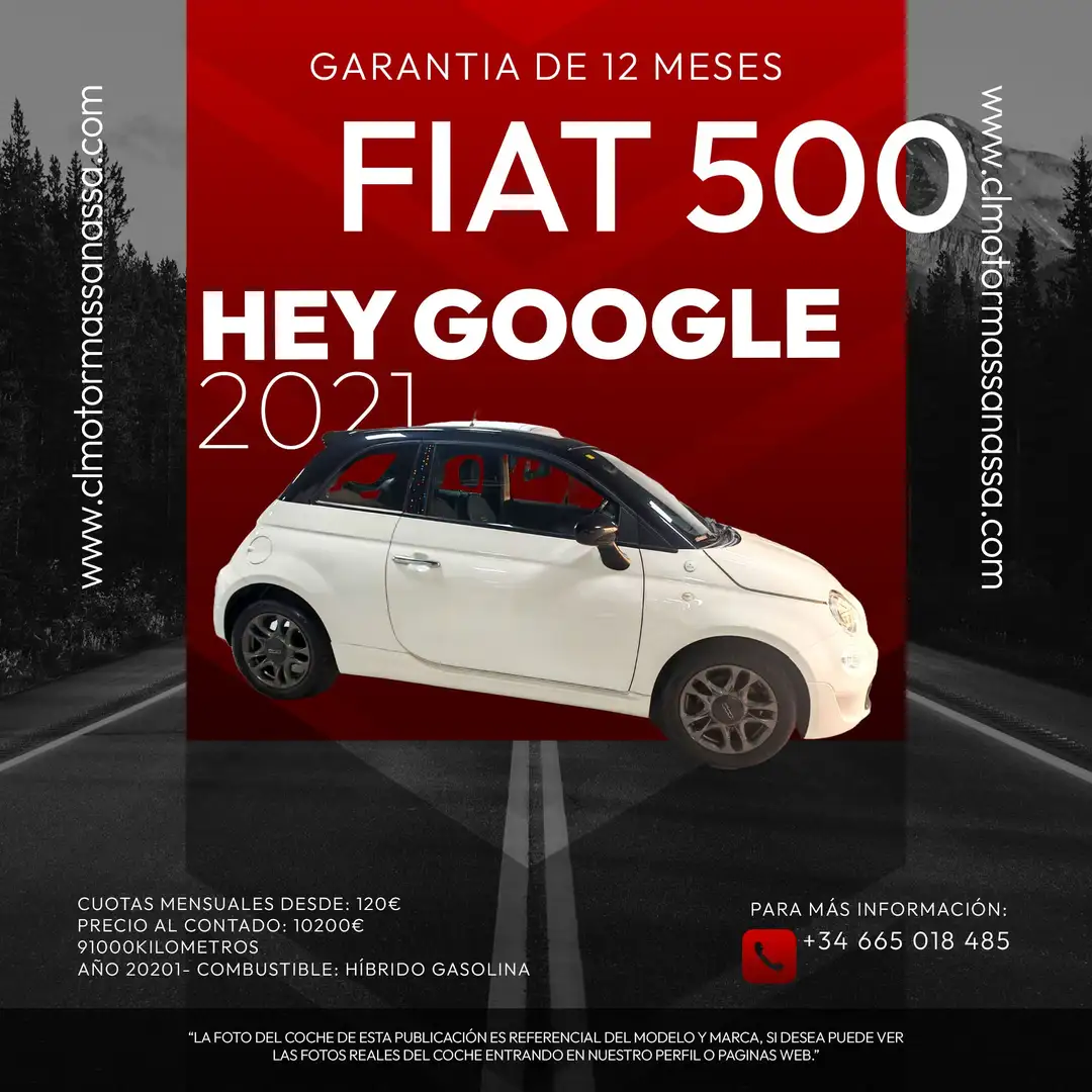 Fiat 500 Hey Google 1.0 Hybrid 51KW (70 CV) Blanco - 1