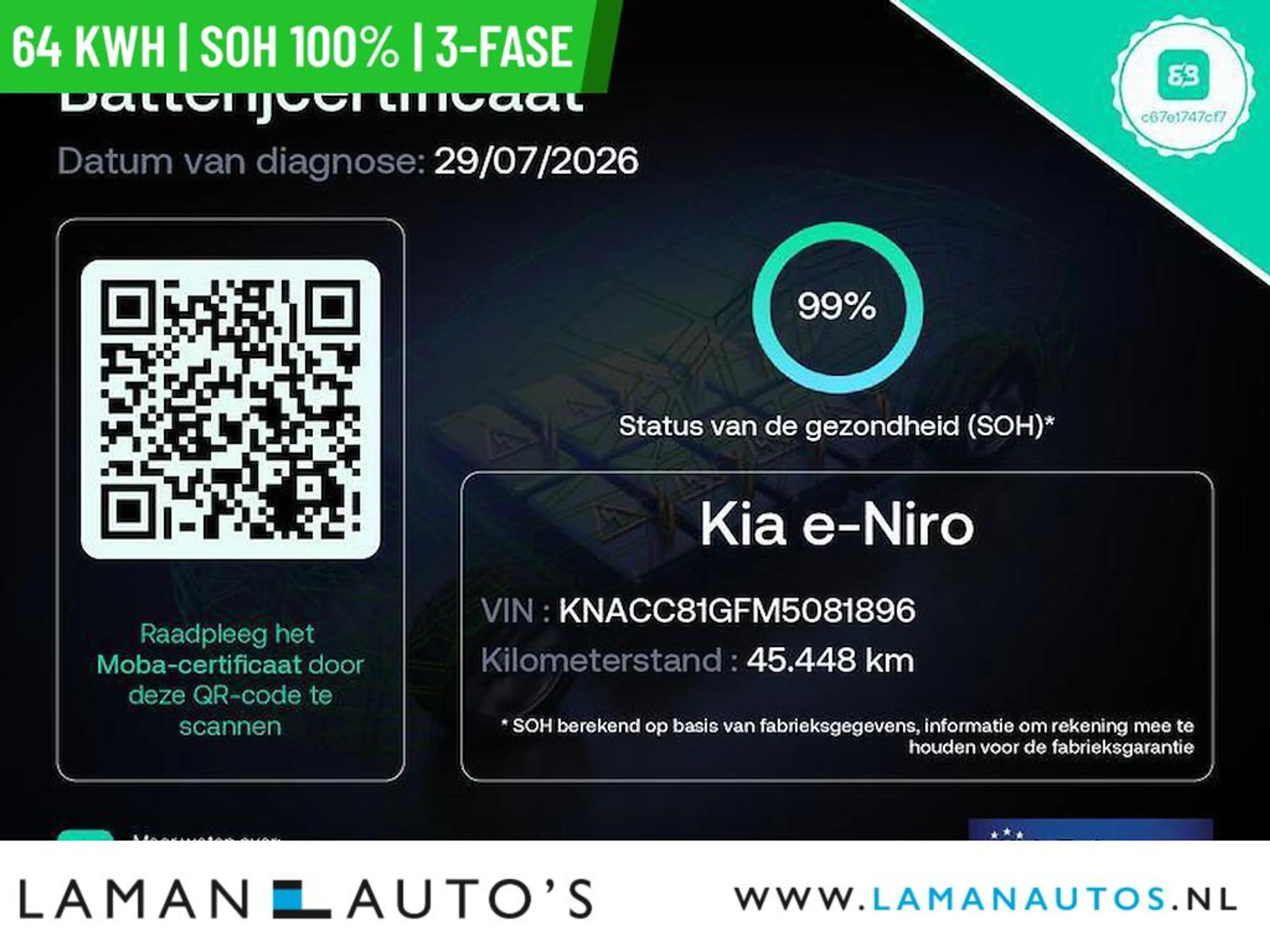 Kia e-Niro DynamicPlusLine 64 kWh | SOH 100% | 3-fase | Open — photo 3