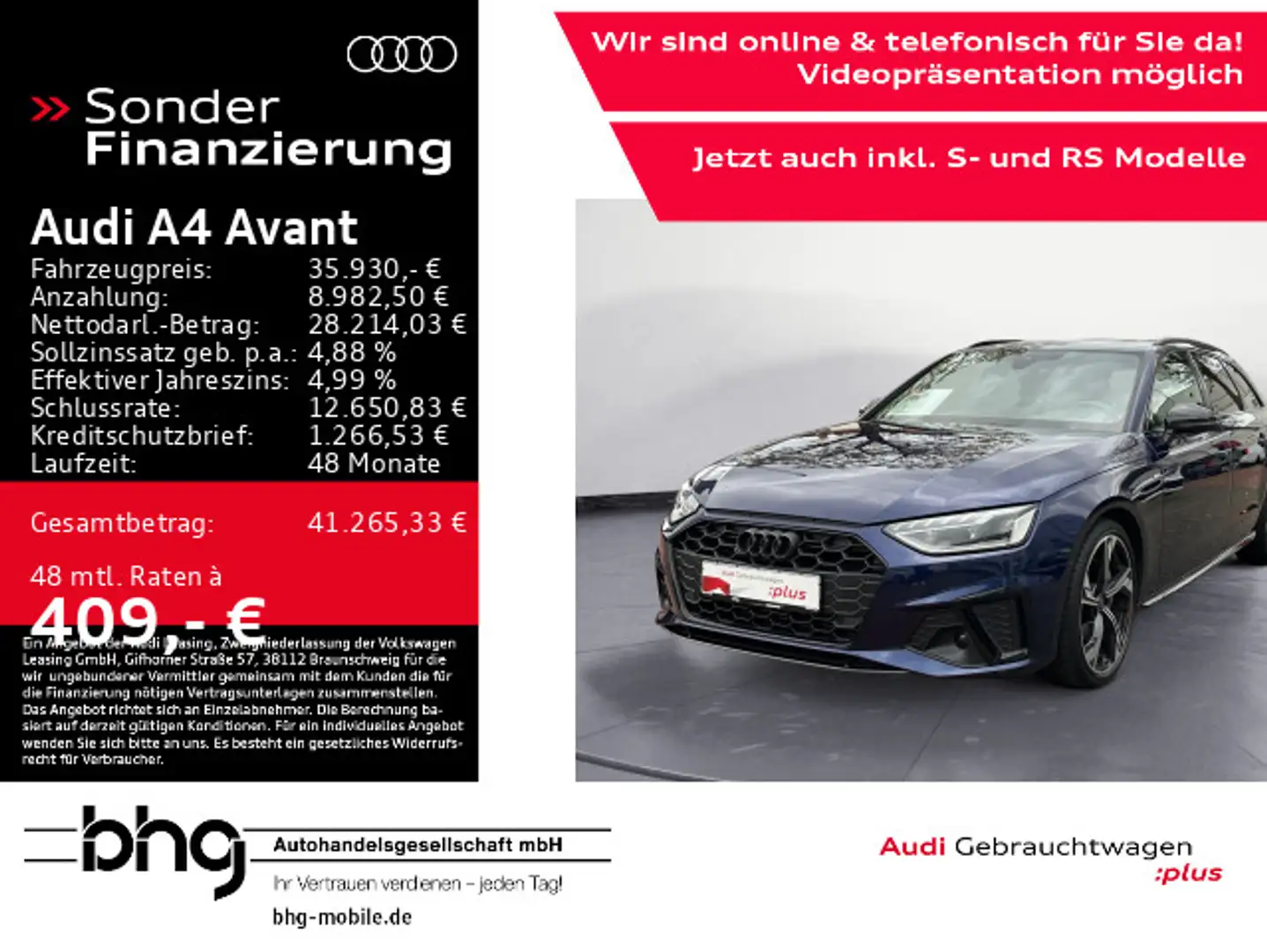 Audi A4 40 TFSI S-line LED/Pano/Navi/Assist/uvm Blau - 1