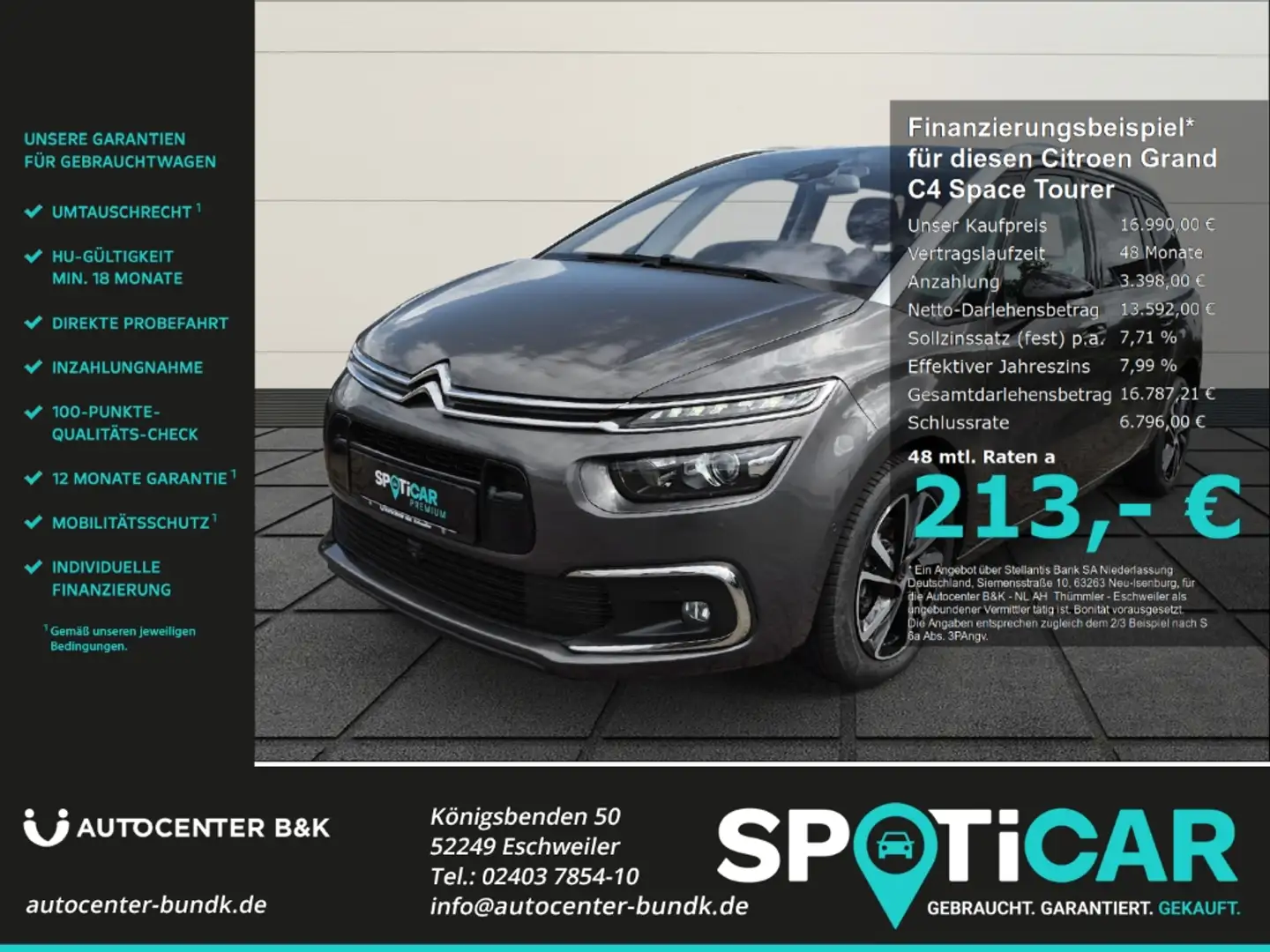 Citroen Grand C4 SpaceTourer BlueHDi 130 EAT8 Shine Pack 7-Sitzer Navi 360° Kam Grau - 1