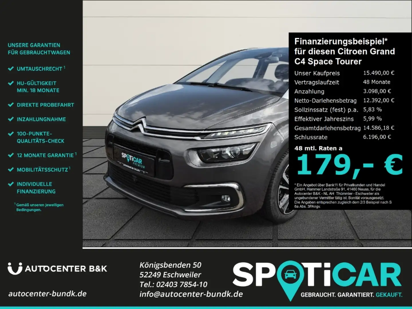 Citroen Grand C4 SpaceTourer BlueHDi 130 EAT8 Shine Pack 7-Sitzer Navi 360° Kam Grau - 1